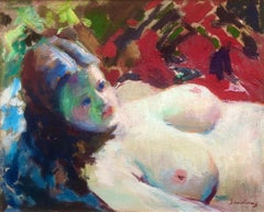 Vintage Nude woman oil on canvas painting