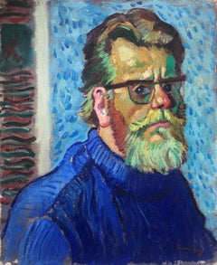 Retro Ramon sanvisens self portrait oil on canvas painting