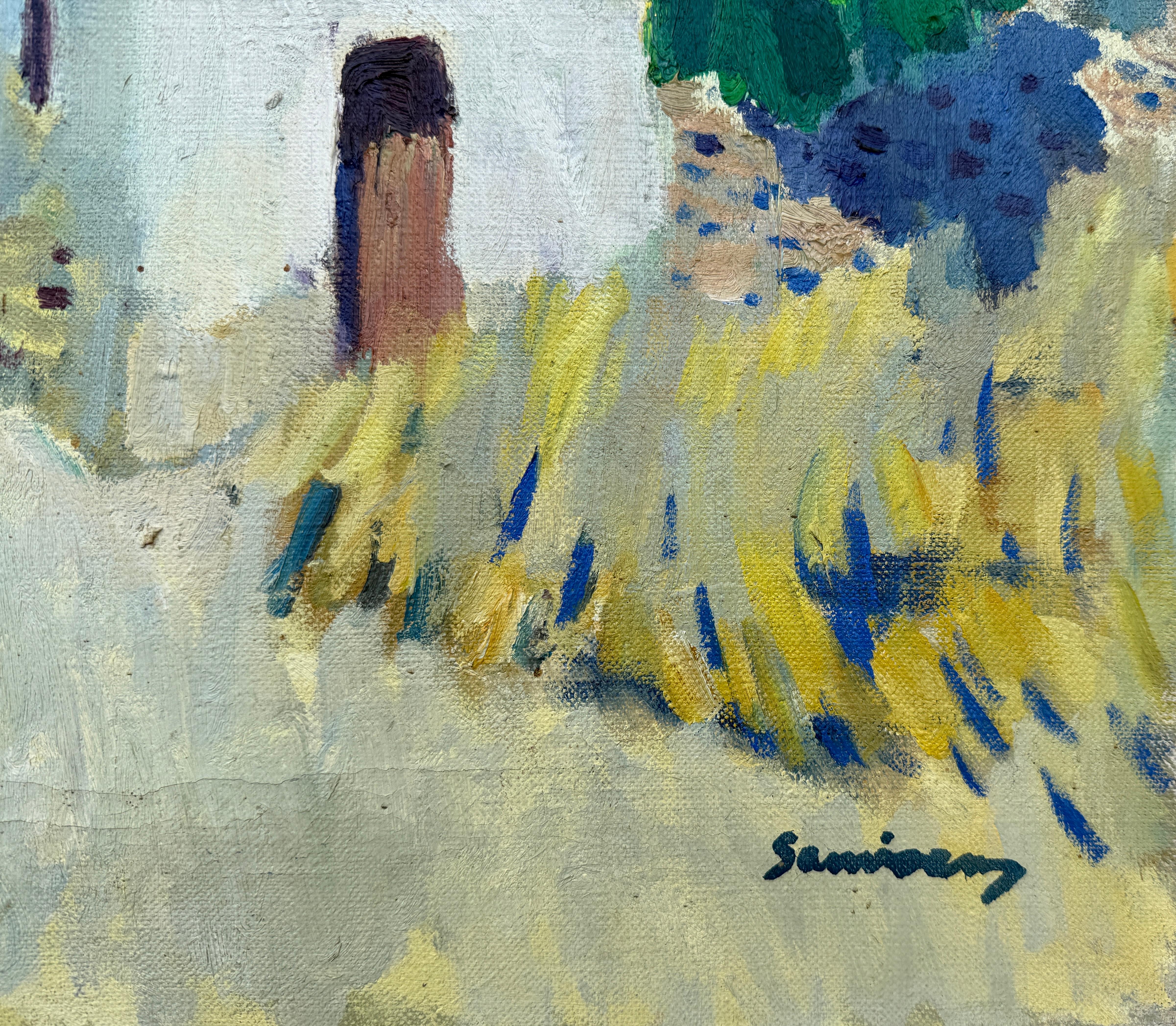 Spanische Stadt Öl auf Leinwand Gemälde Spanien mediterrane Landschaft – Painting von Ramon Sanvisens Marfull