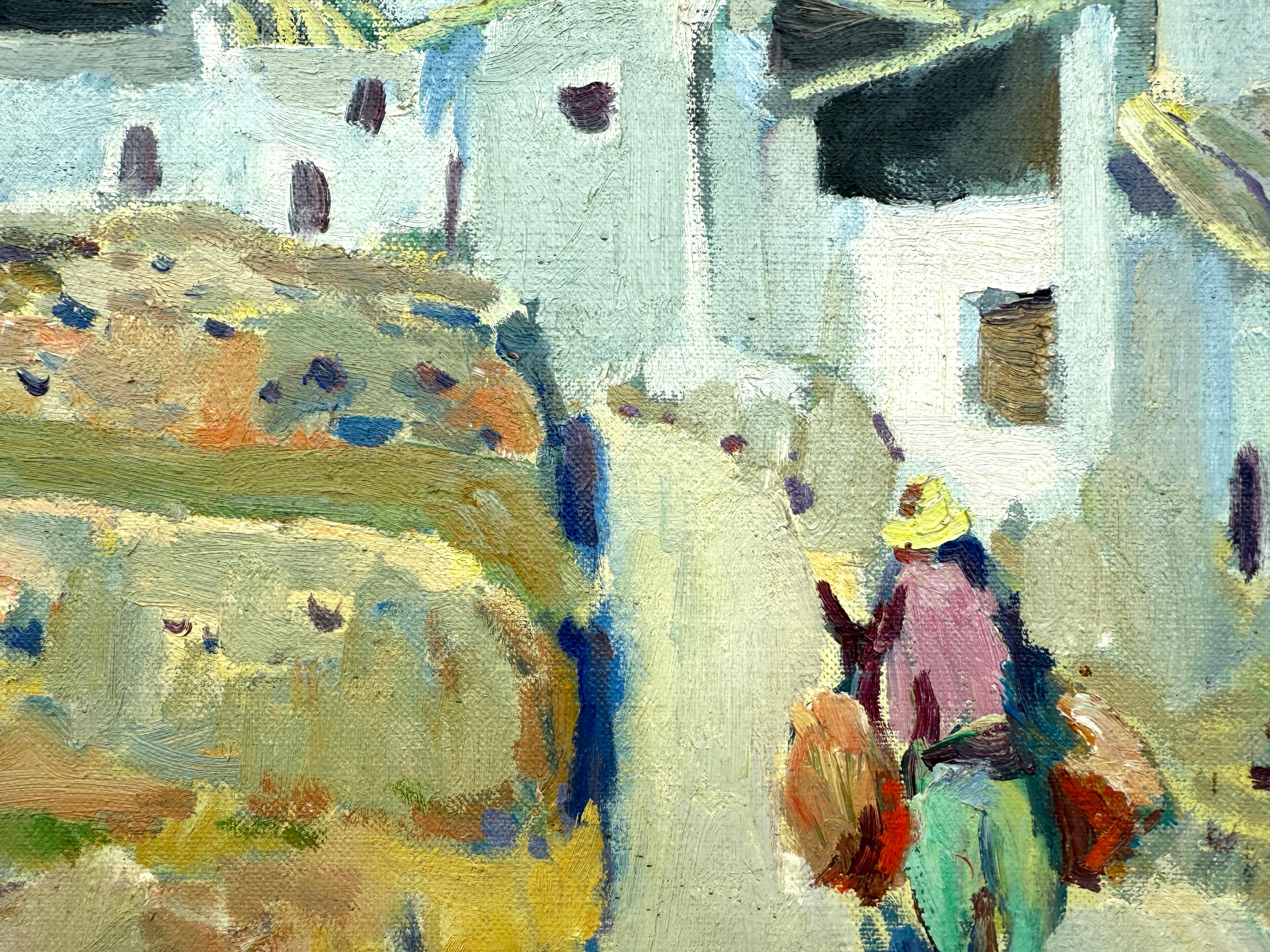 Spanische Stadt Öl auf Leinwand Gemälde Spanien mediterrane Landschaft (Grau), Figurative Painting, von Ramon Sanvisens Marfull