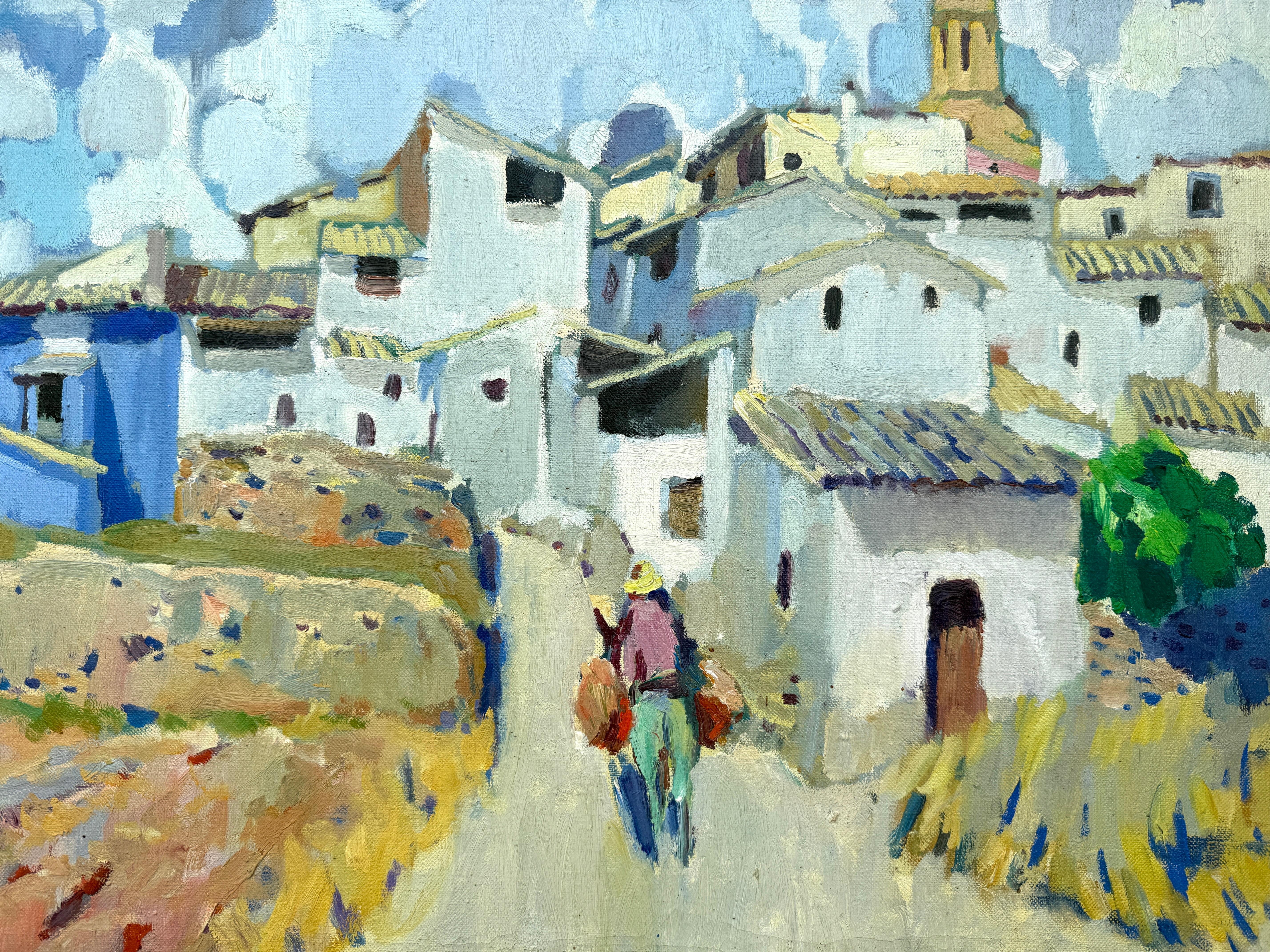 Spanische Stadt Öl auf Leinwand Gemälde Spanien mediterrane Landschaft im Angebot 2