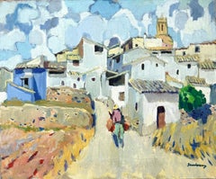 Townes spagnola olio su tela pittura Spagna paesaggio mediterraneo