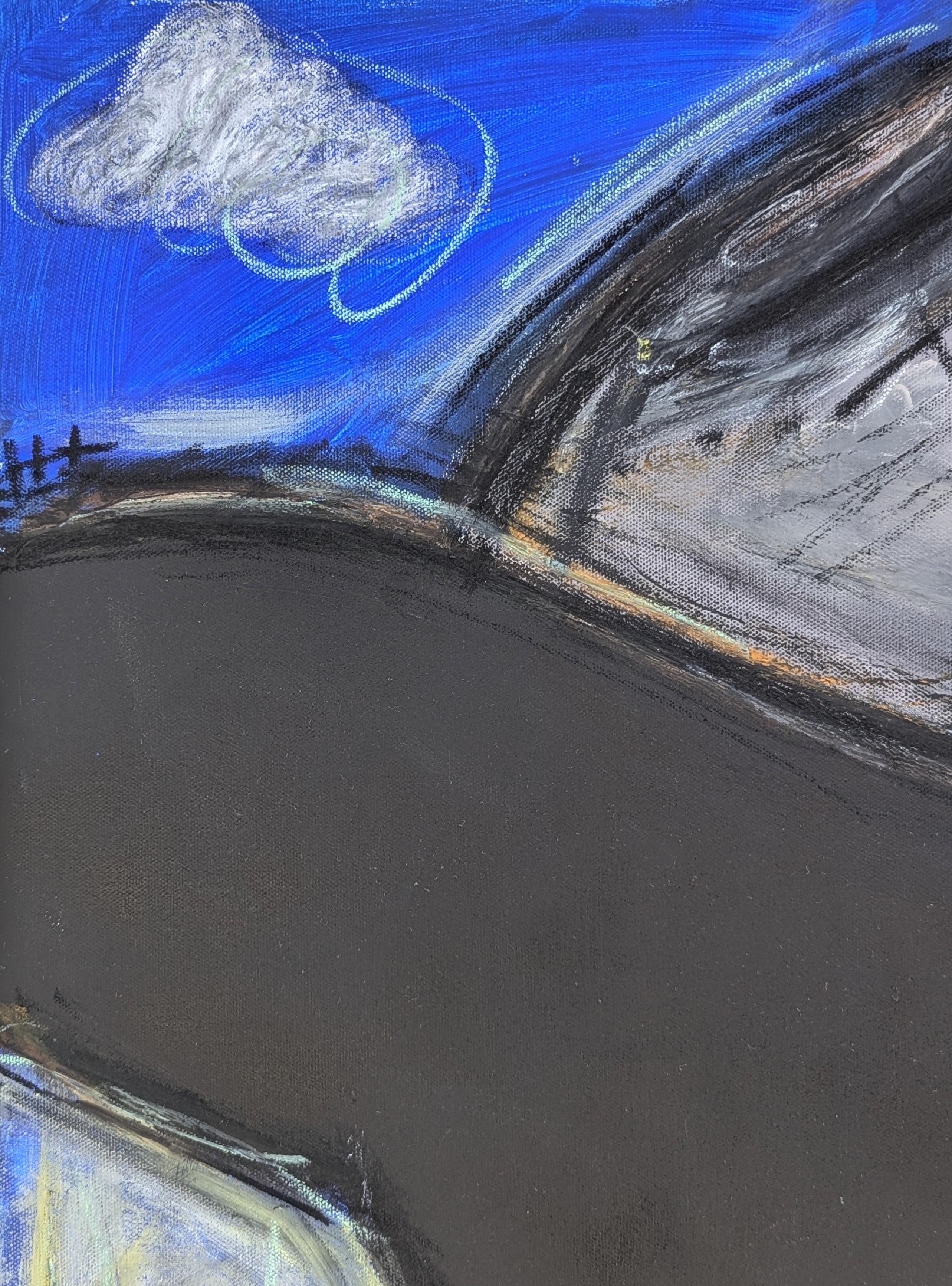 Pittura contemporanea nera e blu astratta con silhouette di cowboy occidentale - Painting Contemporaneo di Ramon Severino