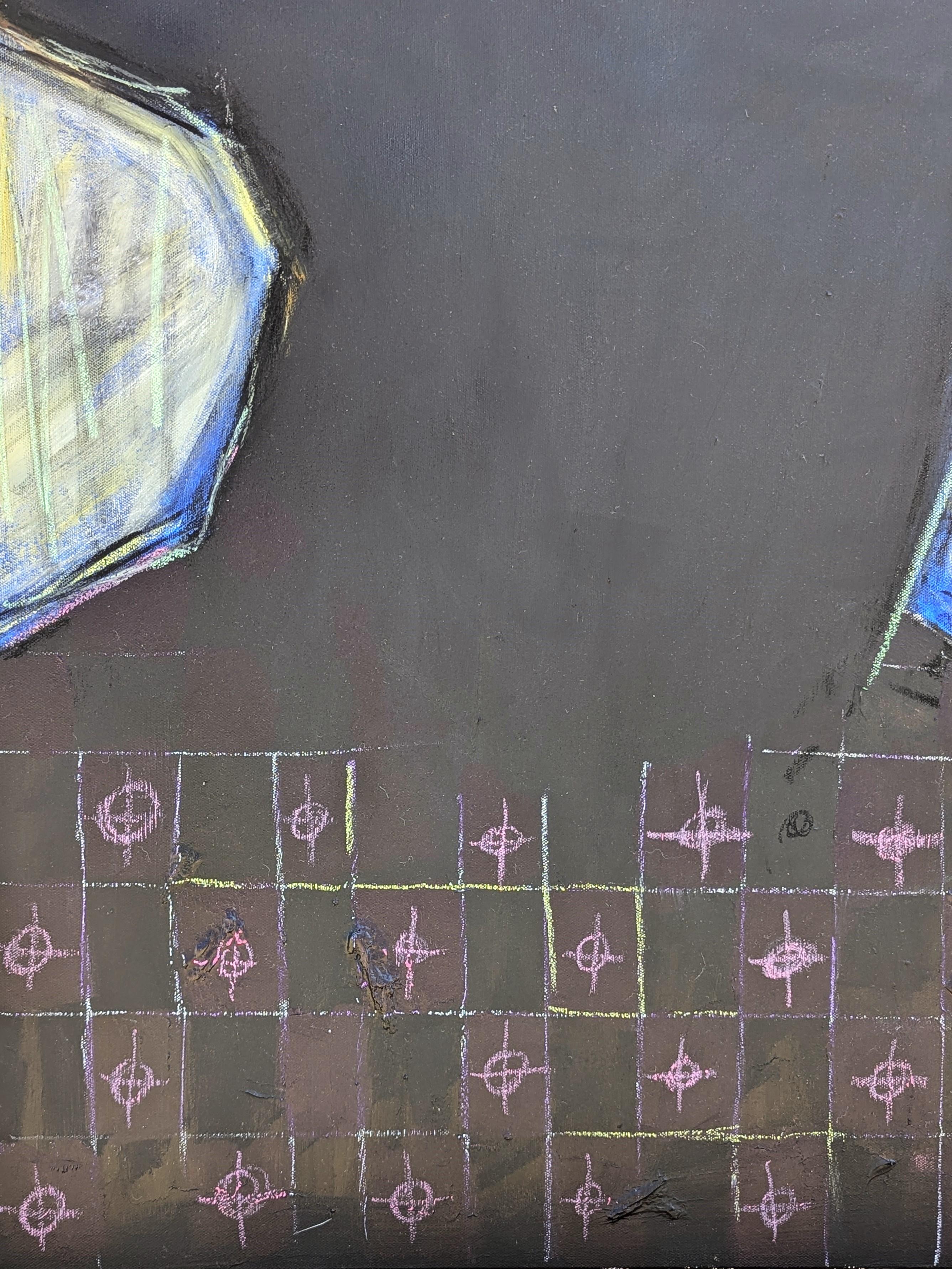 Pittura contemporanea nera e blu astratta con silhouette di cowboy occidentale in vendita 1