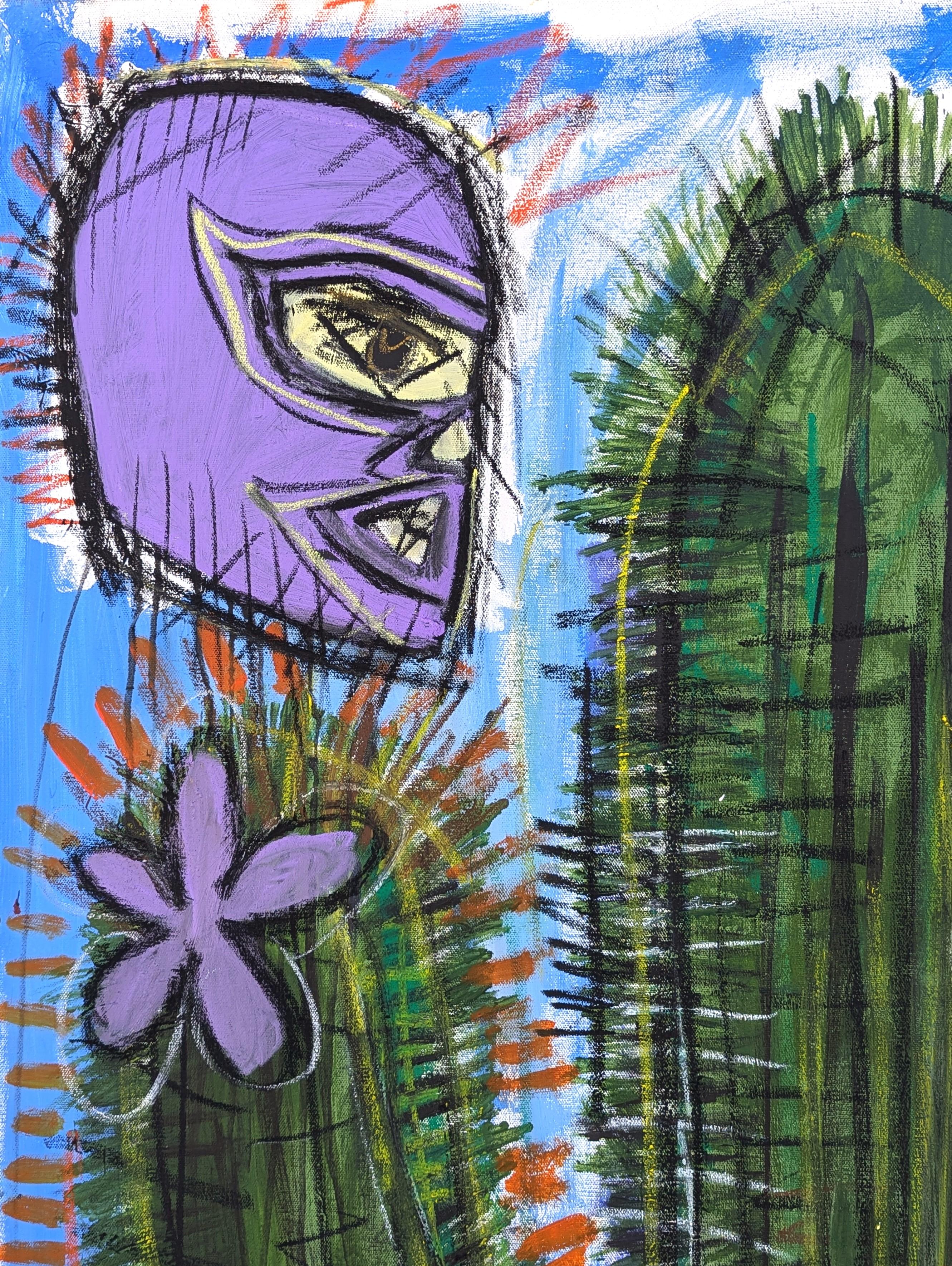 Pittura contemporanea colorata astratta con cactus, zuppa di Campbell e luchador - Painting Contemporaneo di Ramon Severino