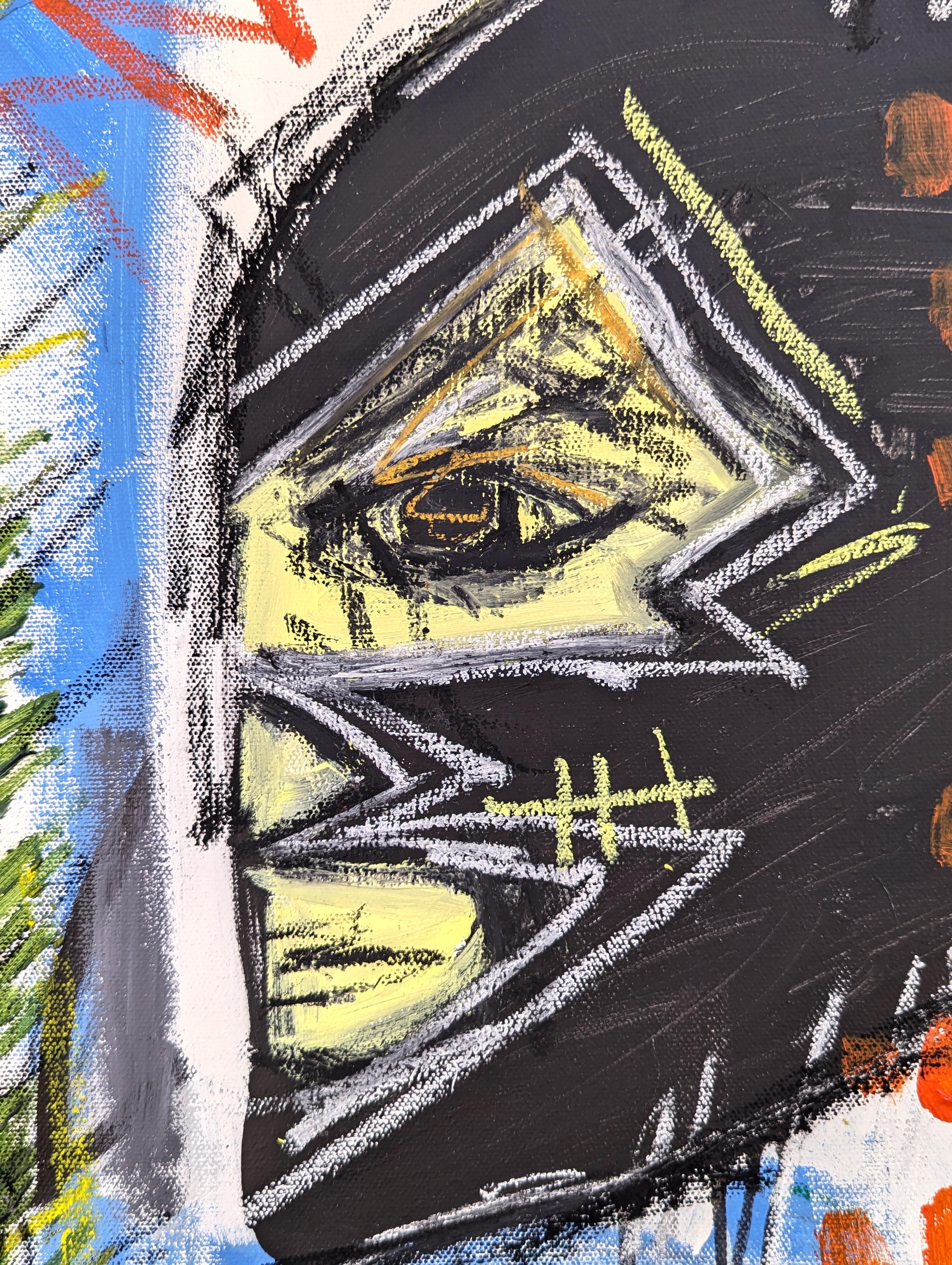 Pittura contemporanea colorata astratta con cactus, zuppa di Campbell e luchador in vendita 2