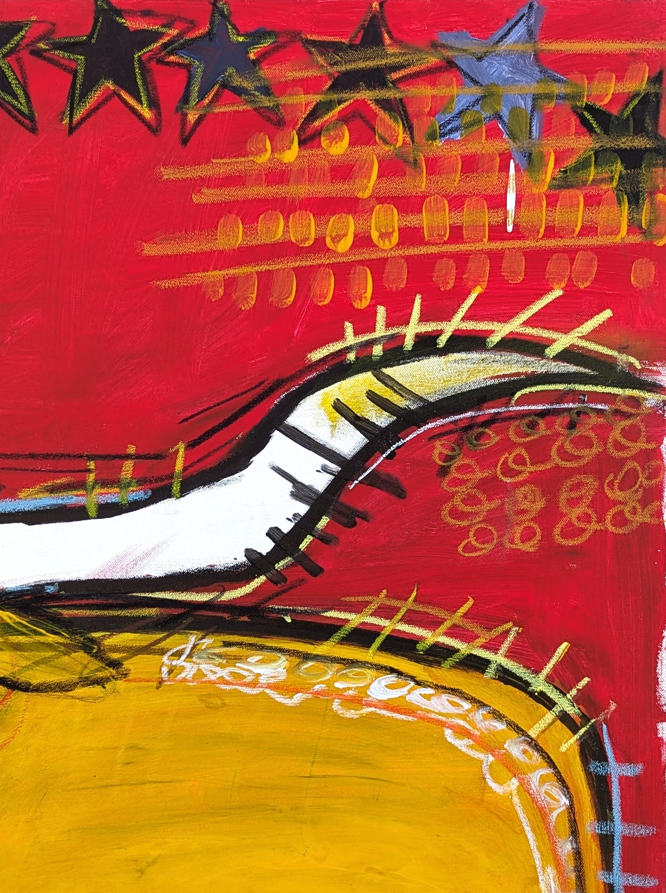 Contemporary Colorful Red Toned Abstract Longhorn and Jarritos Painting 1