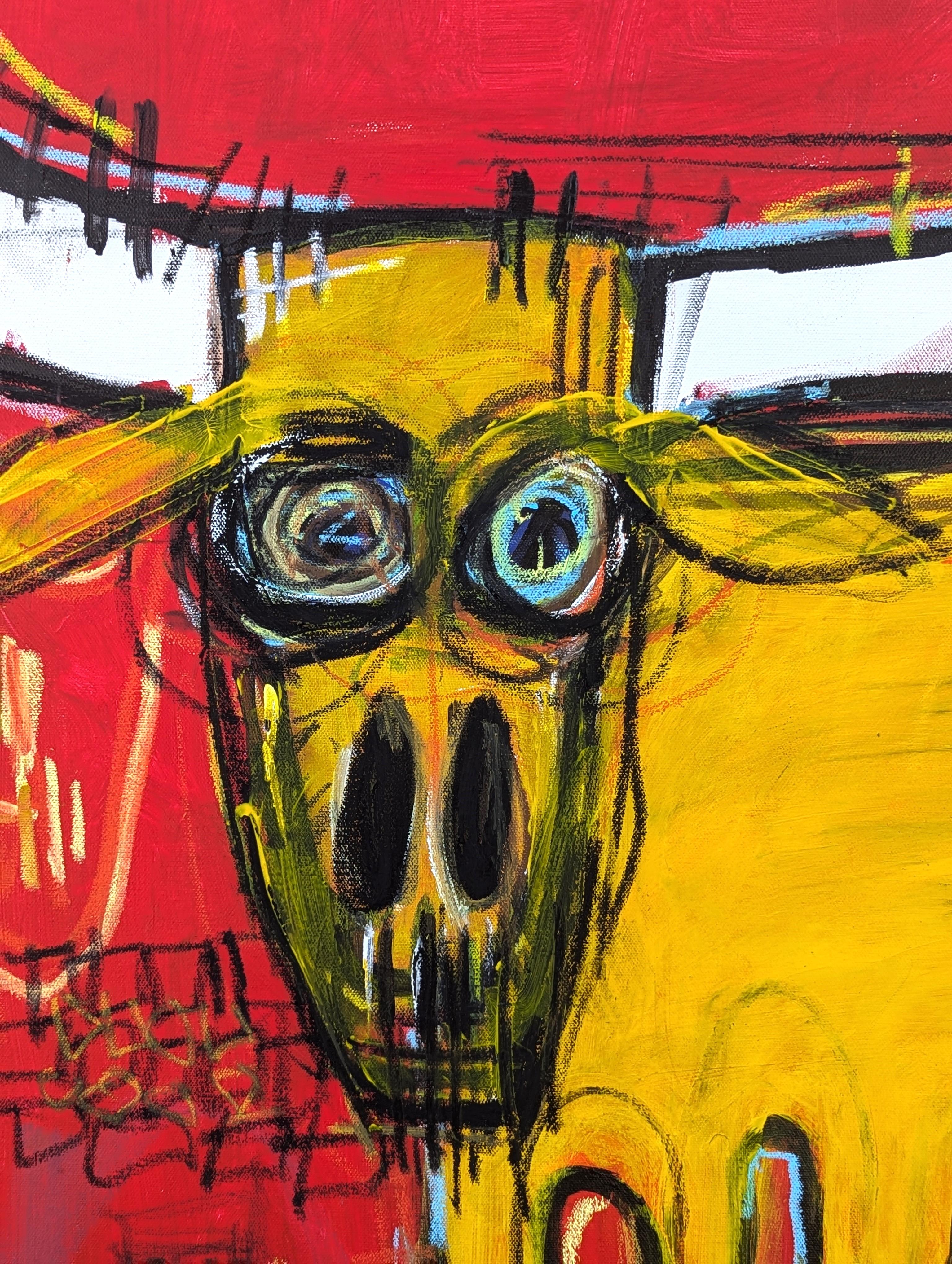 Contemporary Colorful Red Toned Abstract Longhorn and Jarritos Painting 4