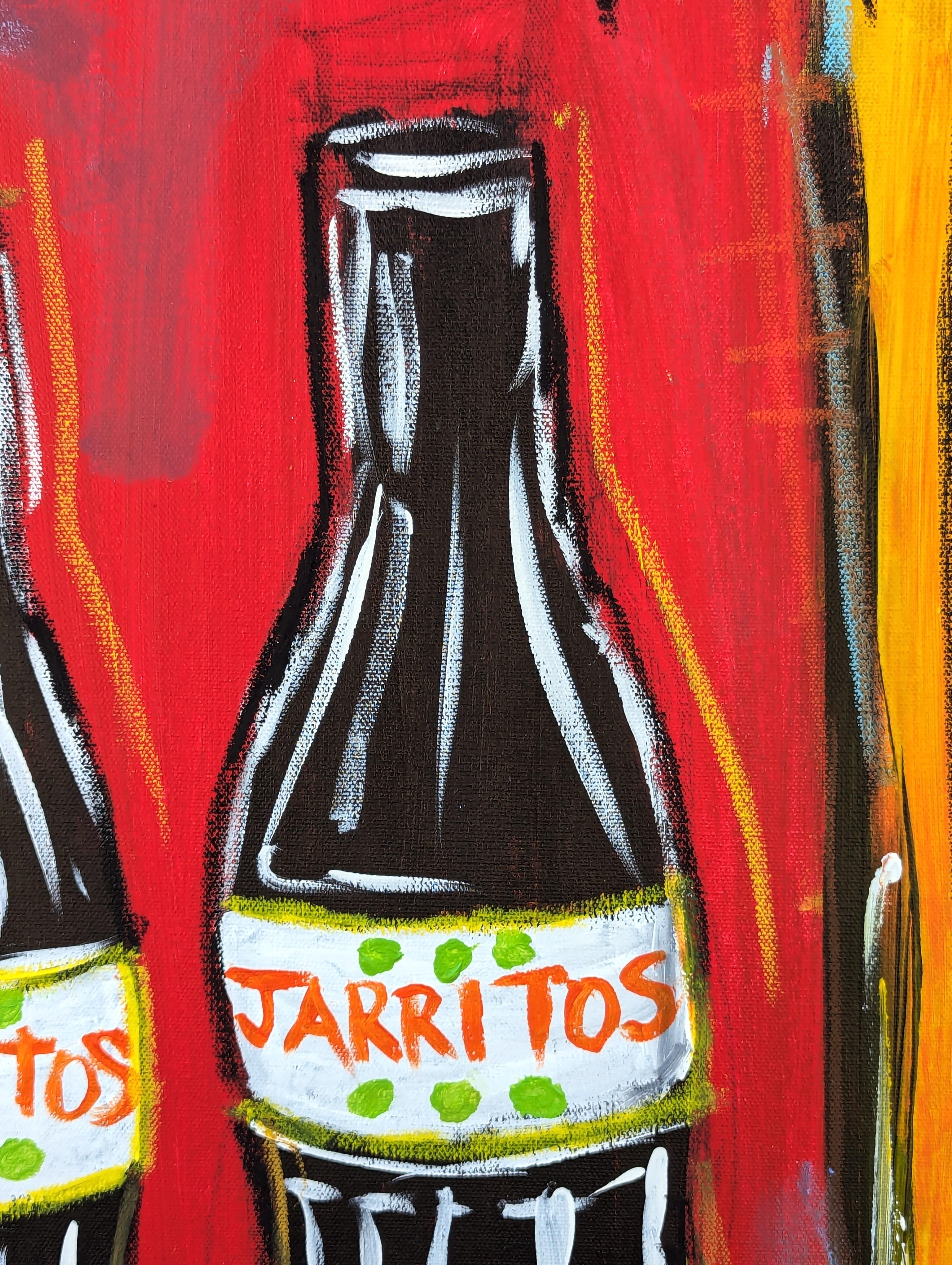 Contemporary Colorful Red Toned Abstract Longhorn and Jarritos Painting 5