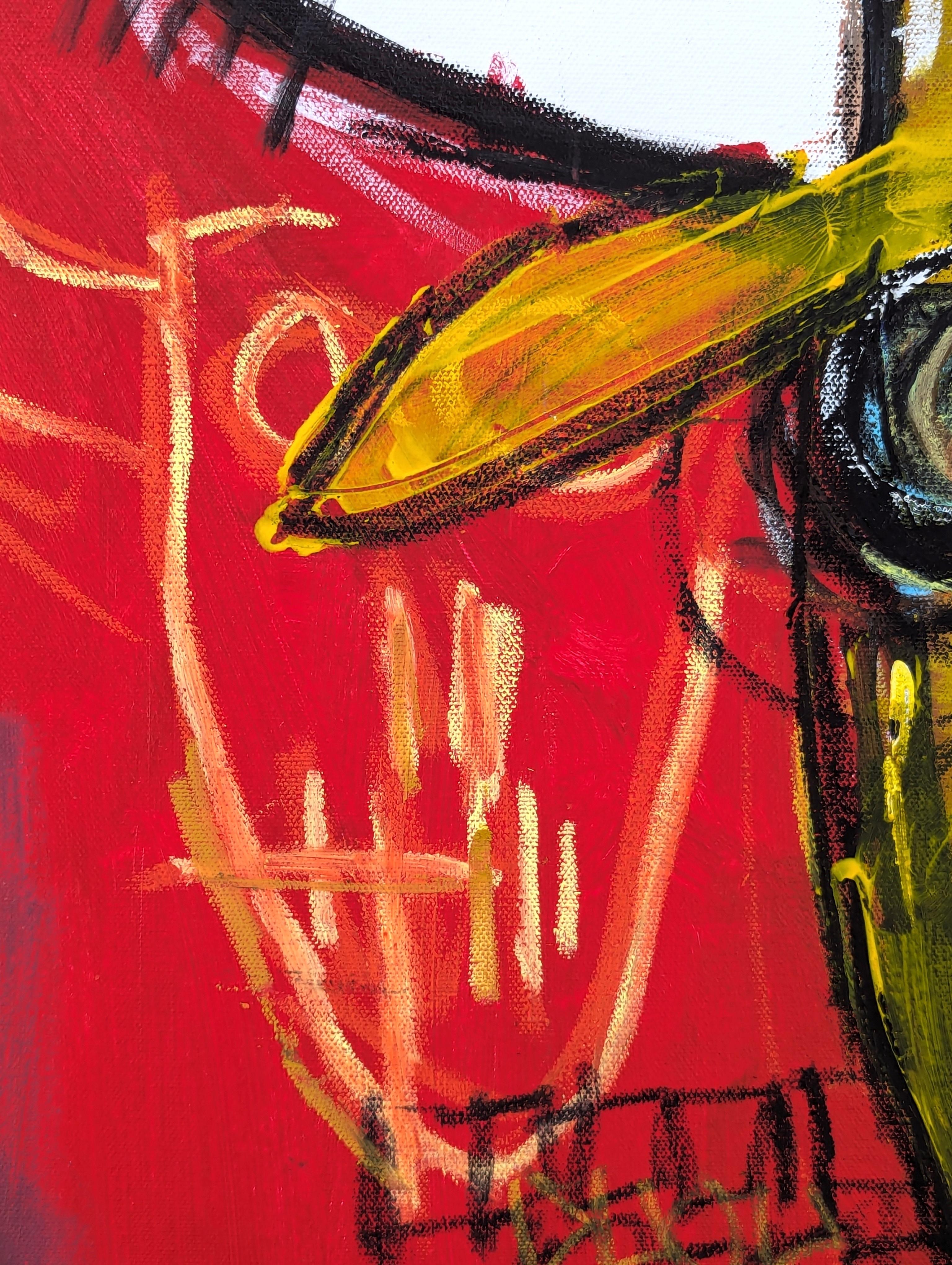 Contemporary Colorful Red Toned Abstract Longhorn and Jarritos Painting 6
