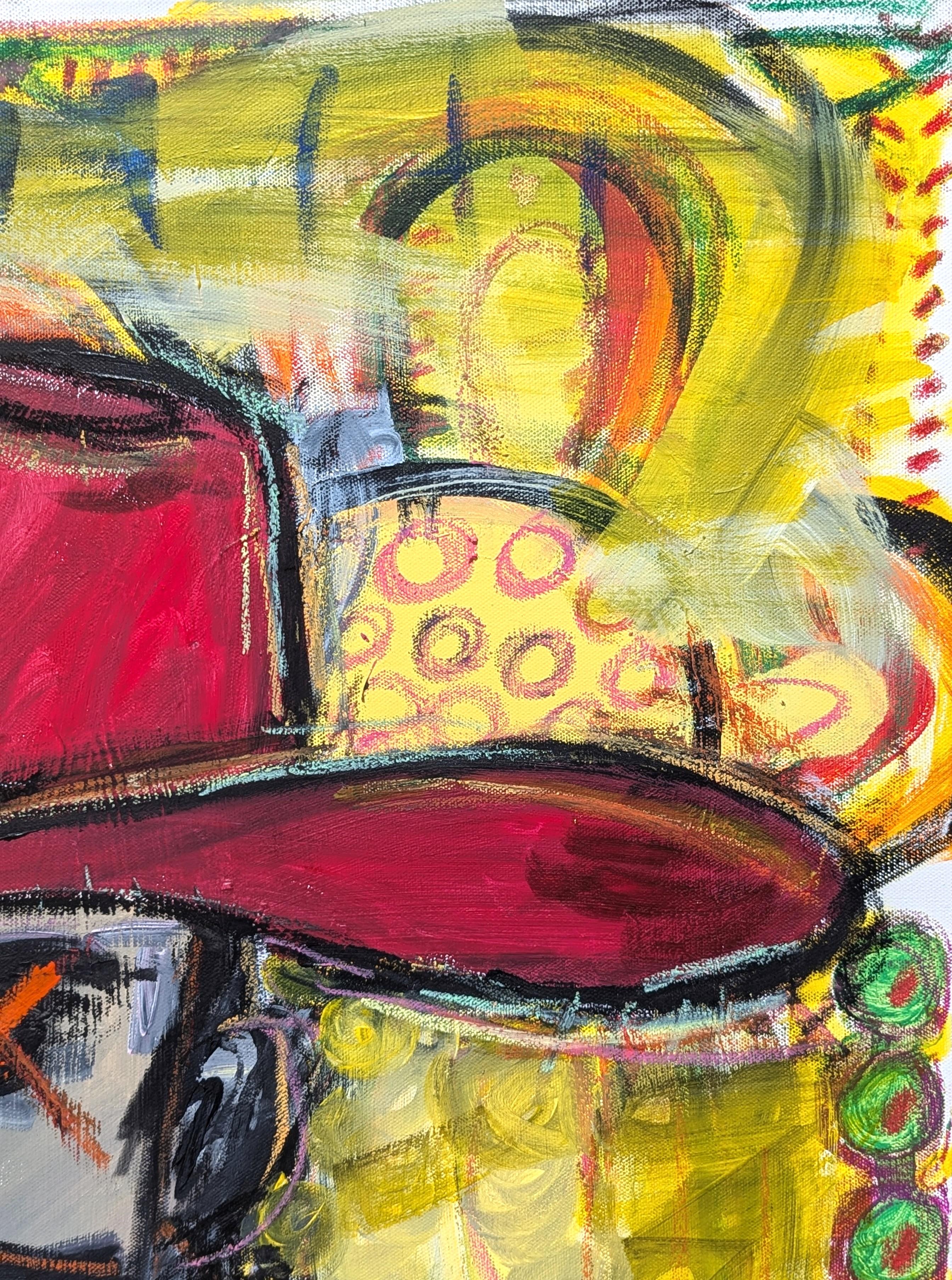 Pittura contemporanea colorata rossa, gialla, verde e arancione di un cowboy astratto - Figurative Painting Arancia di Ramon Severino
