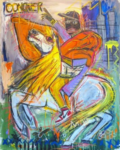 "Napoleon Crossing Manhattan" Contemporary Abstract Figurative Horse Painting