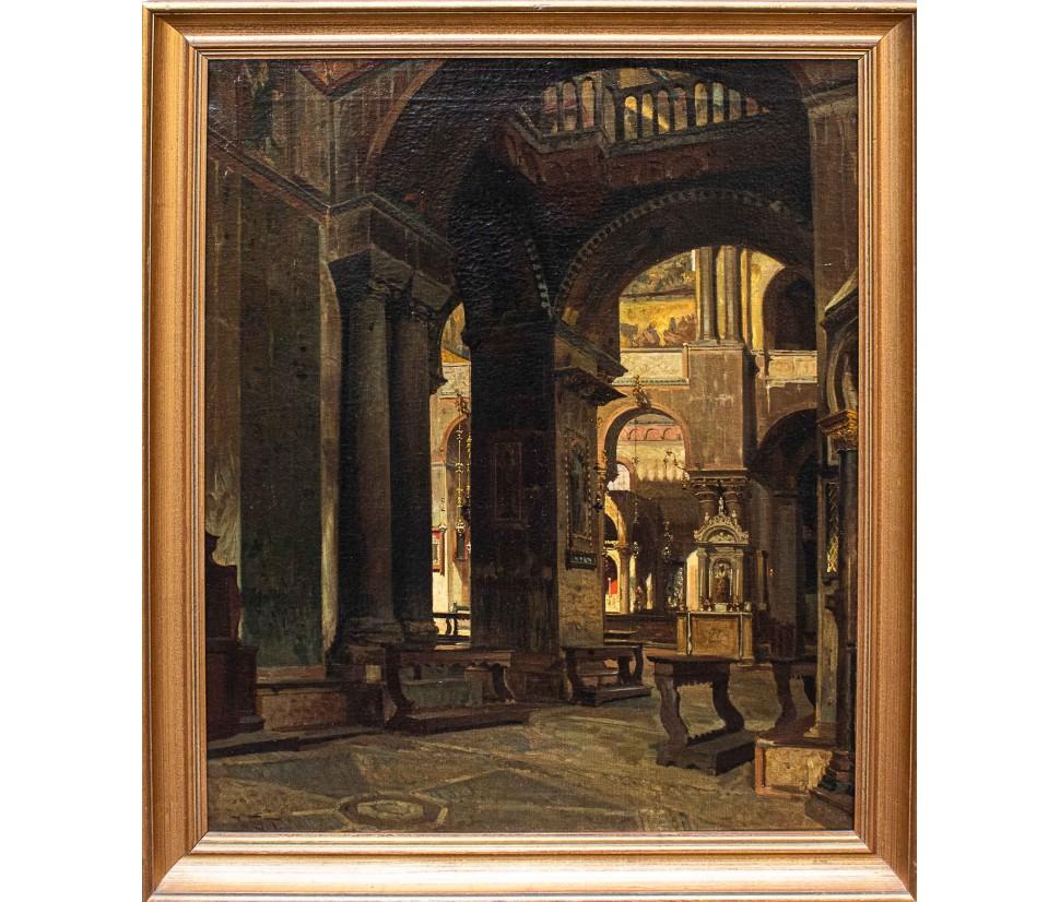 Ramon Tusquets Maignon (Barcellona, 1837 – Roma, 1904)

Interno della Basilica di San Marco a Venezia

Olio su tela, 86,5 x 69

Con cornice cm 99 x 81

Firmato in basso a sinistra

L’opera in esame raffigura l’interno della Basilica di San Marco a