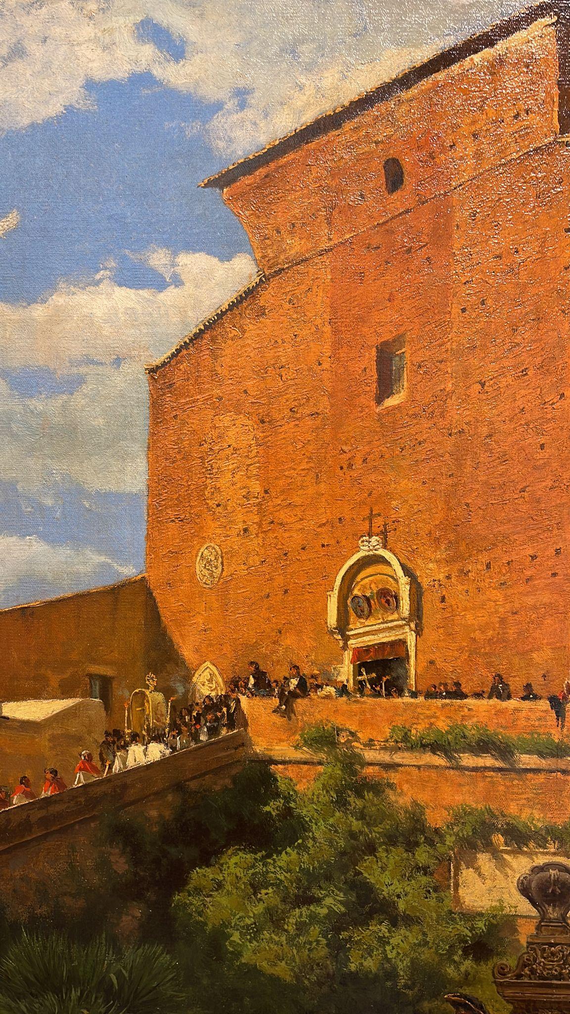 Blessing des Heiligen Kindes in Rom bei der Ara Coeli (1887) (Braun), Landscape Painting, von Ramon Tusquets Y Maignon