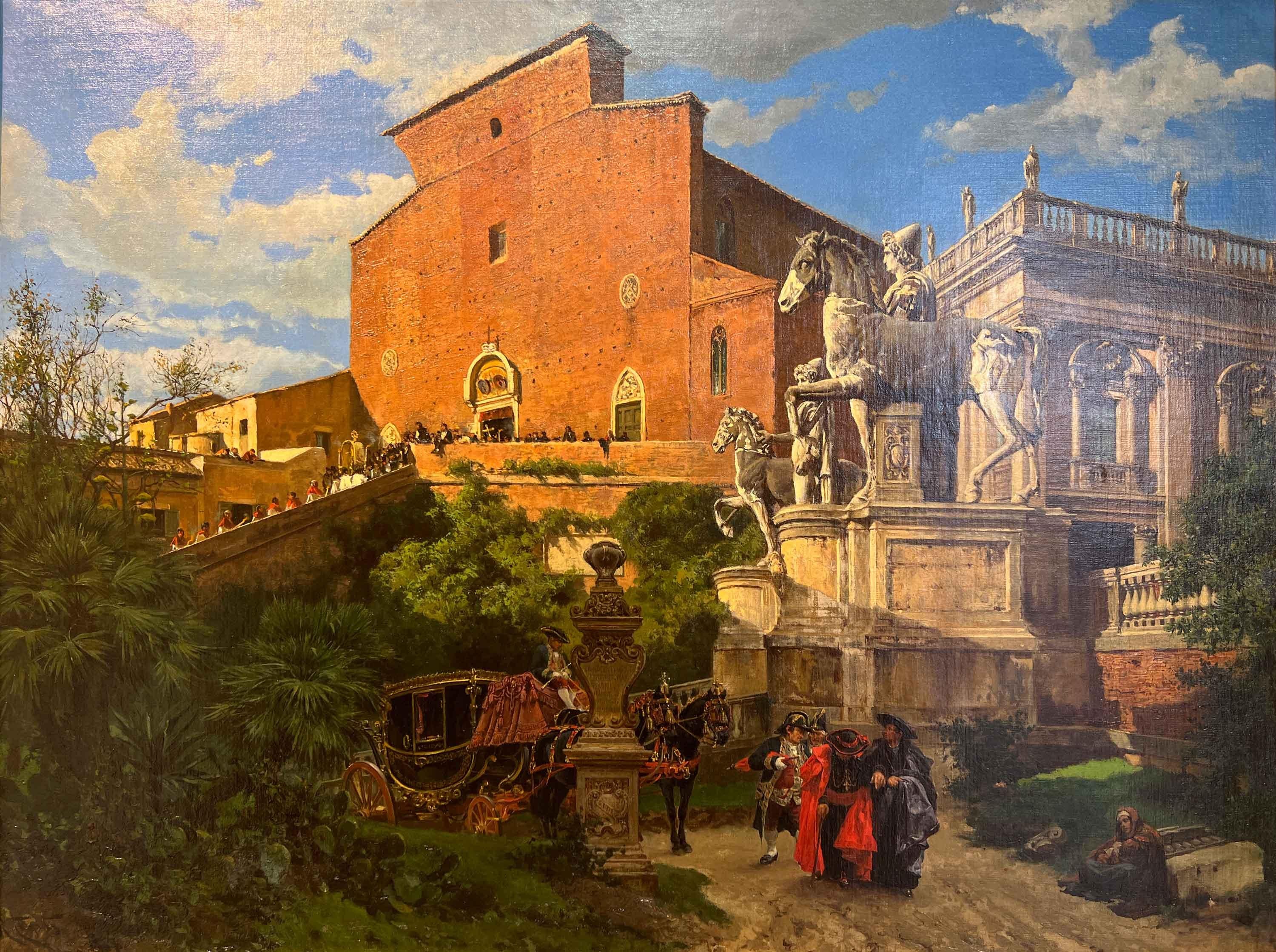 Ramon Tusquets Y Maignon Landscape Painting – Blessing des Heiligen Kindes in Rom bei der Ara Coeli (1887)