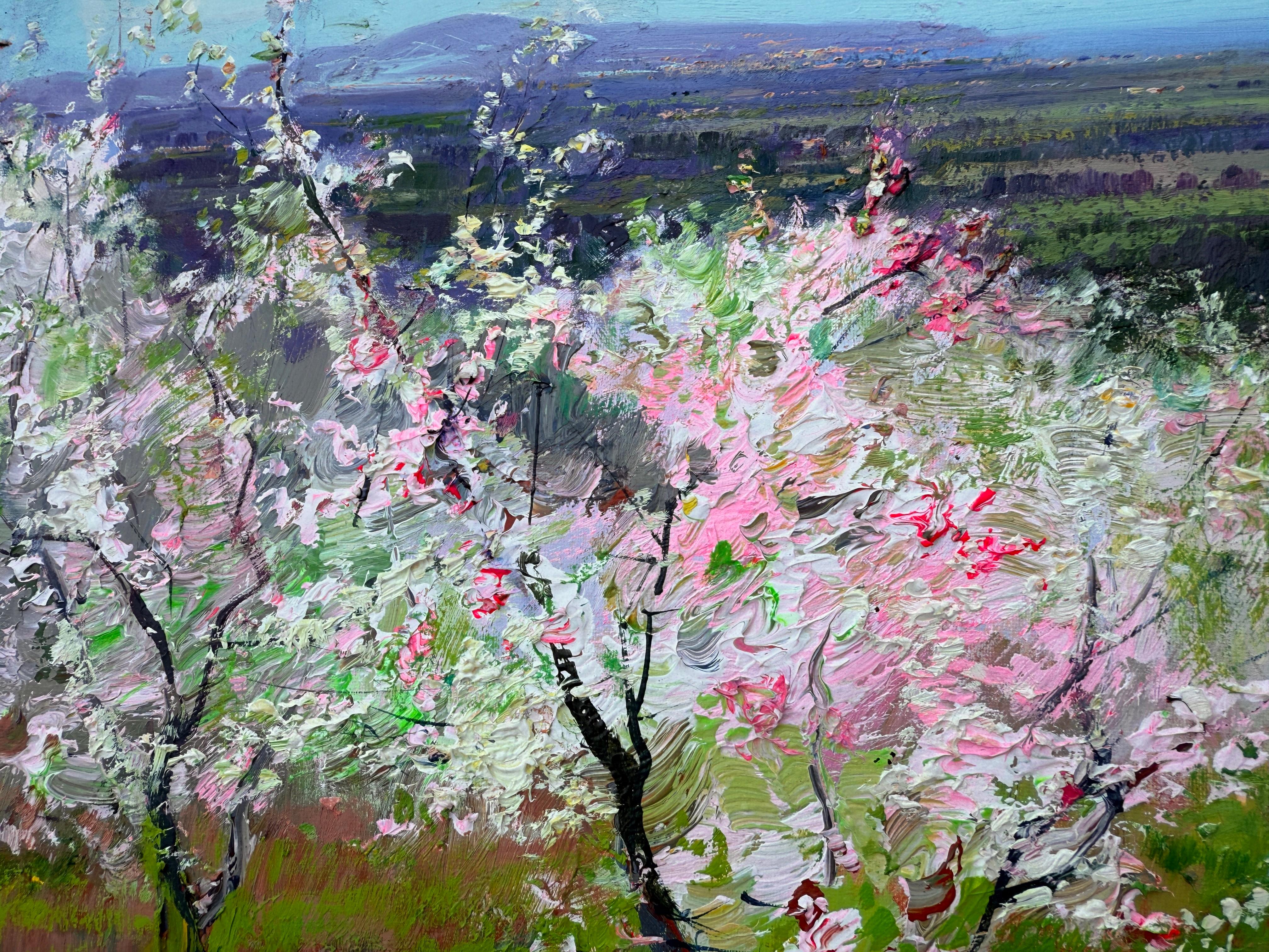 Almond Trees in Bloom oil on canvas painting Spain mediterranean landscape For Sale 1
