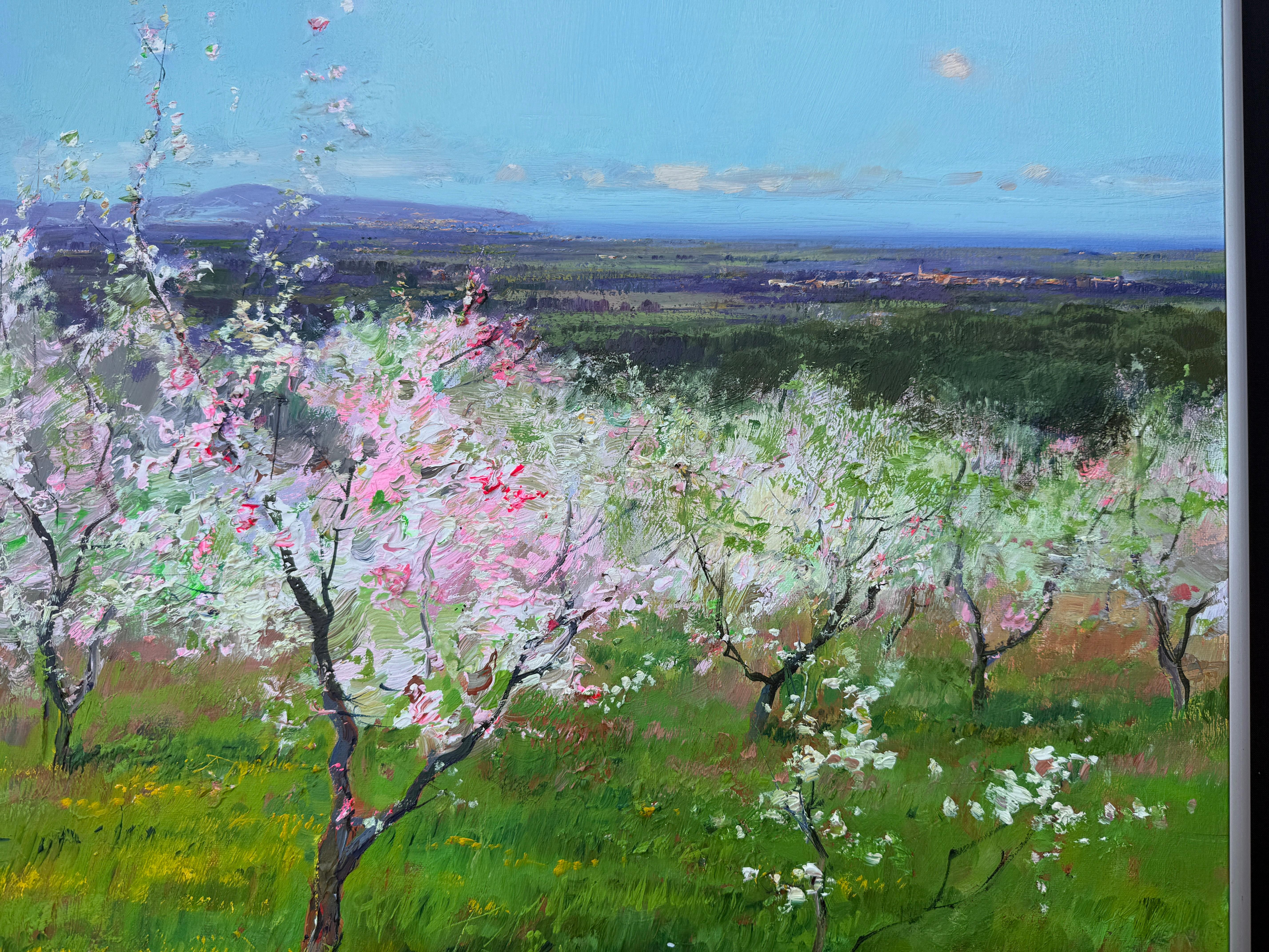 Almond Trees in Bloom oil on canvas painting Spain mediterranean landscape For Sale 2