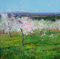 Mandelbäume in Blüte Öl auf Leinwand Gemälde Spanien mediterrane Landschaft