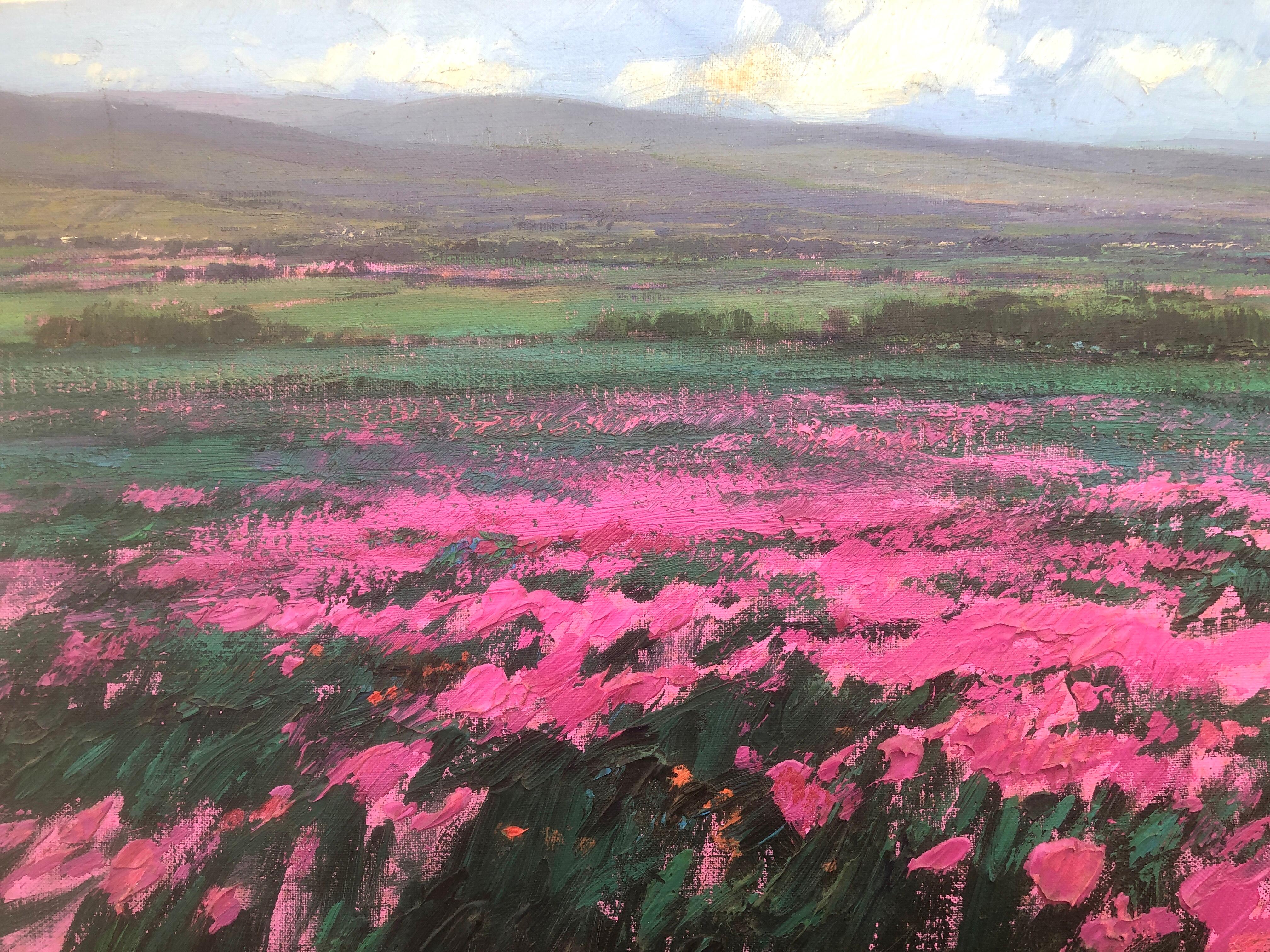 Field of flowers oil on canvas painting spanish landscape For Sale 3