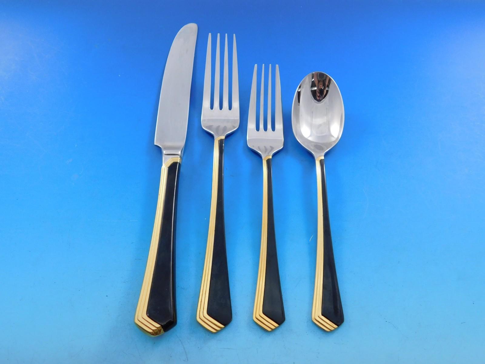 Ramona by Yamazaki Stainless Steel Gold Accent Black Flatware Service Set 40 pcs For Sale 2