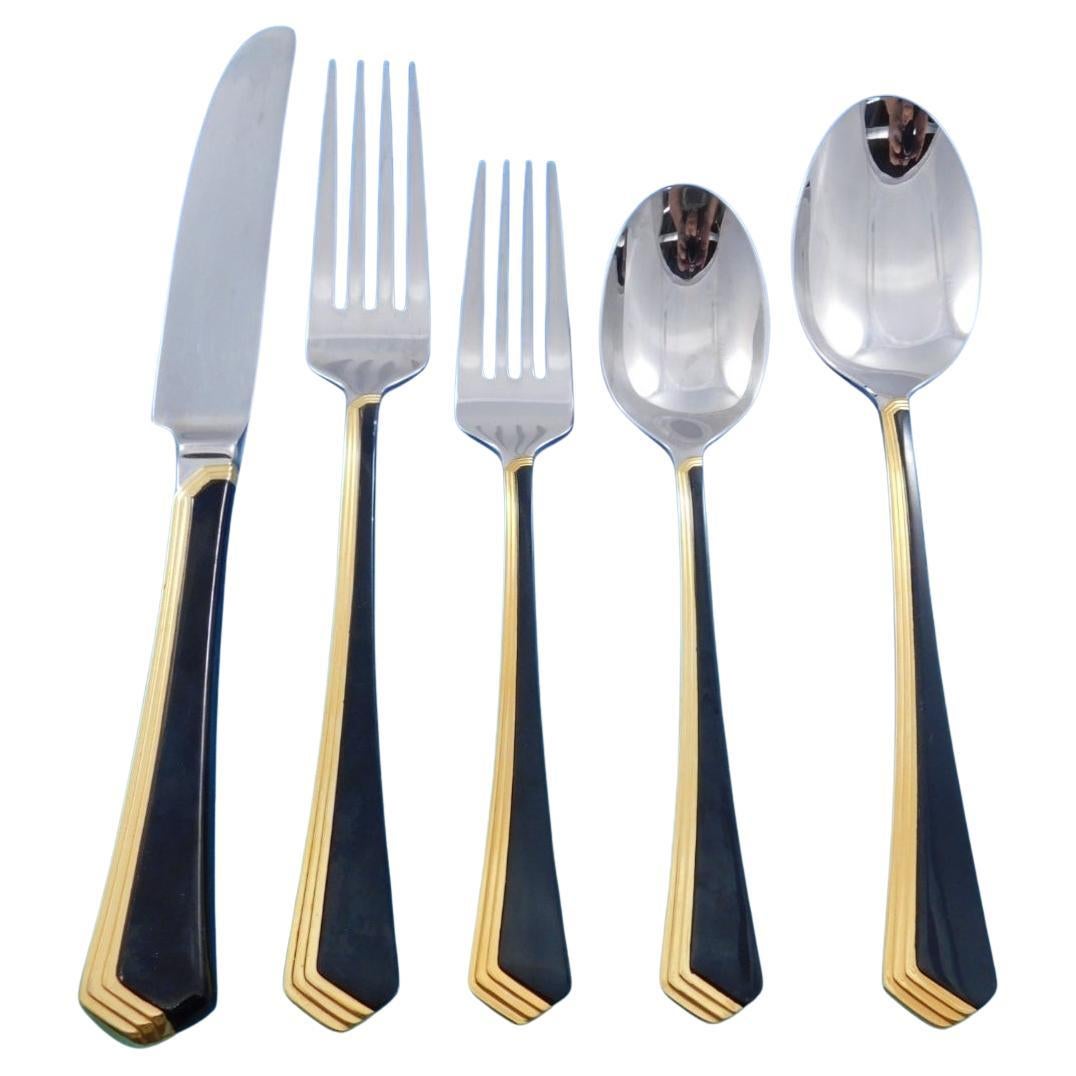 Ramona by Yamazaki Stainless Steel Gold Accent Black Flatware Service Set 40 pcs For Sale