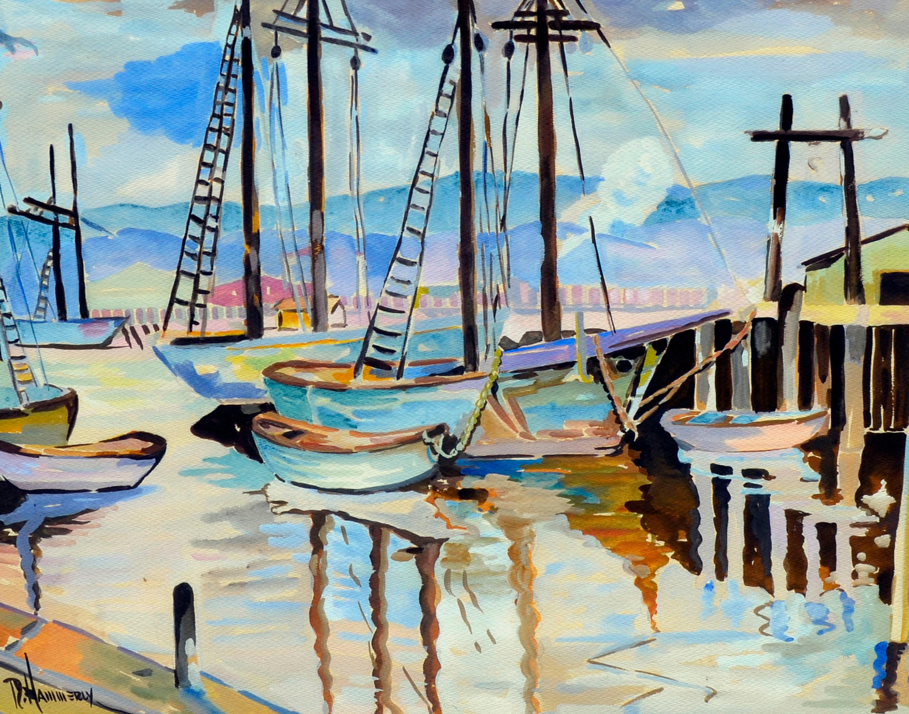 Sailboats in the Harbor Seascape - Art by Ramona Hammerly