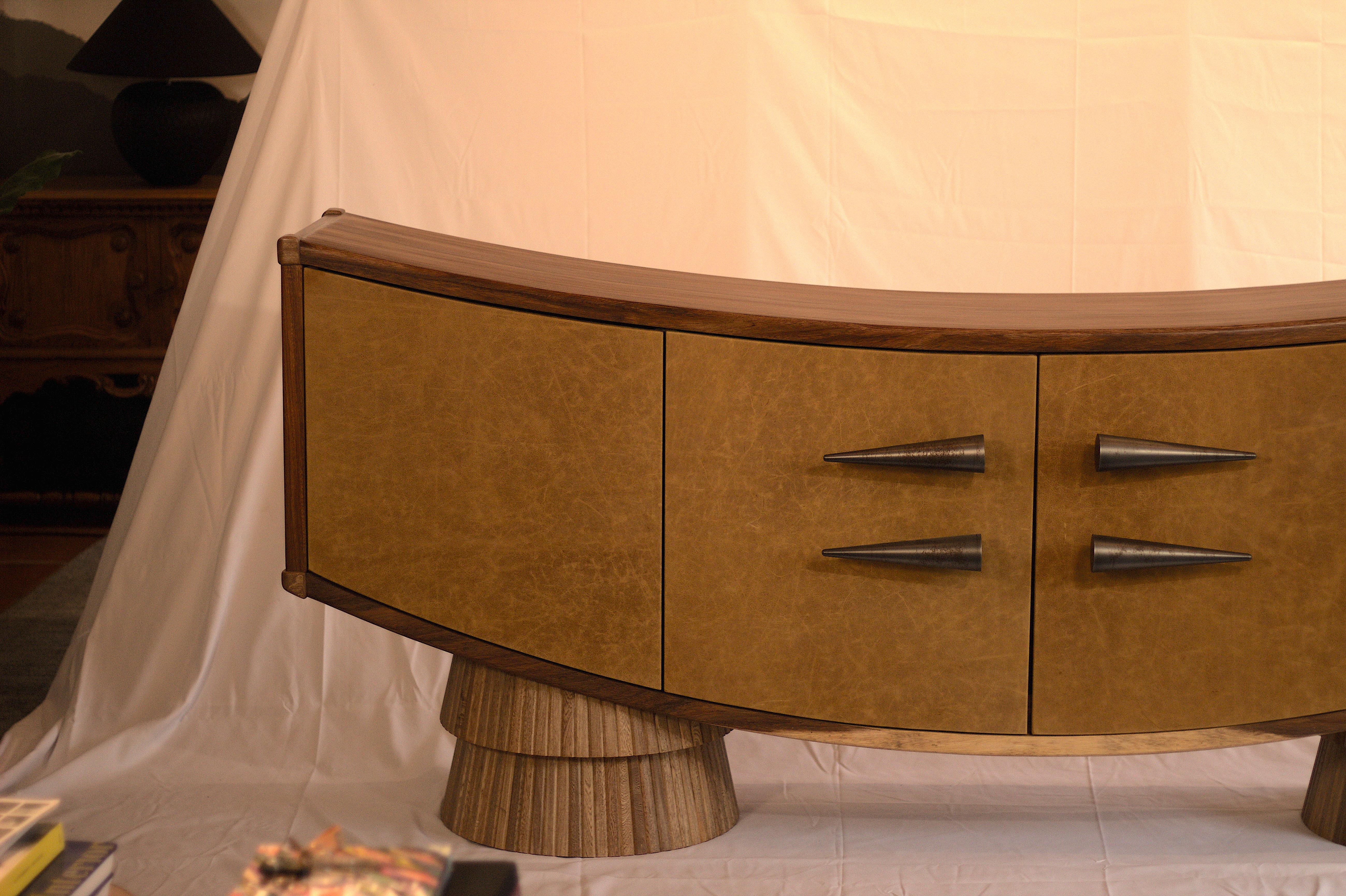 Modern Eliseo - Large Avant-garde Mexican Hardwood and Leather, Anthropomorphic Buffet For Sale