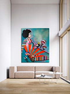 Ruby Suns, by Ramona Nordal, colorful painting on canvas, contemporary