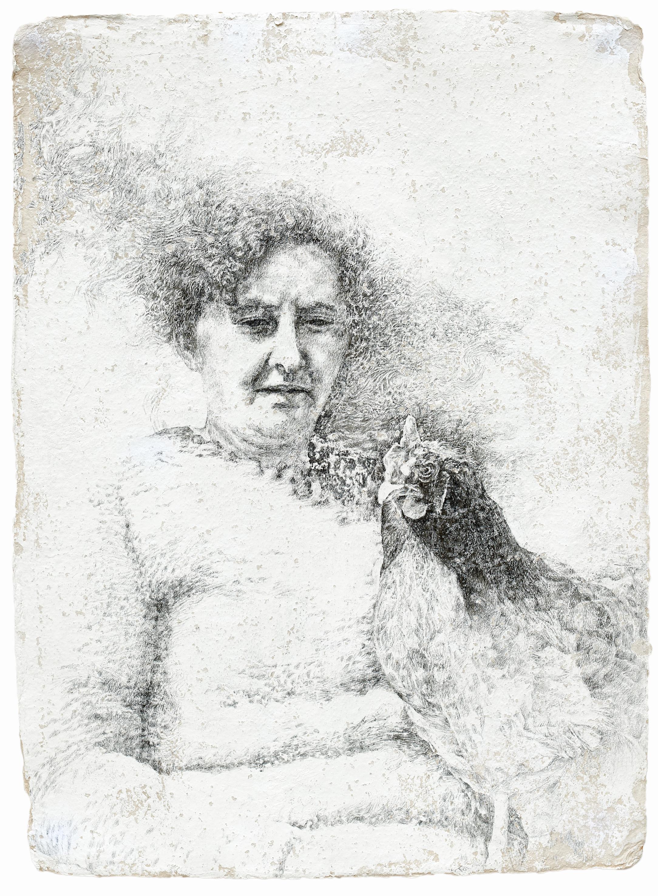 Ramona Schnekenburger Portrait Painting - Woman with Chicken