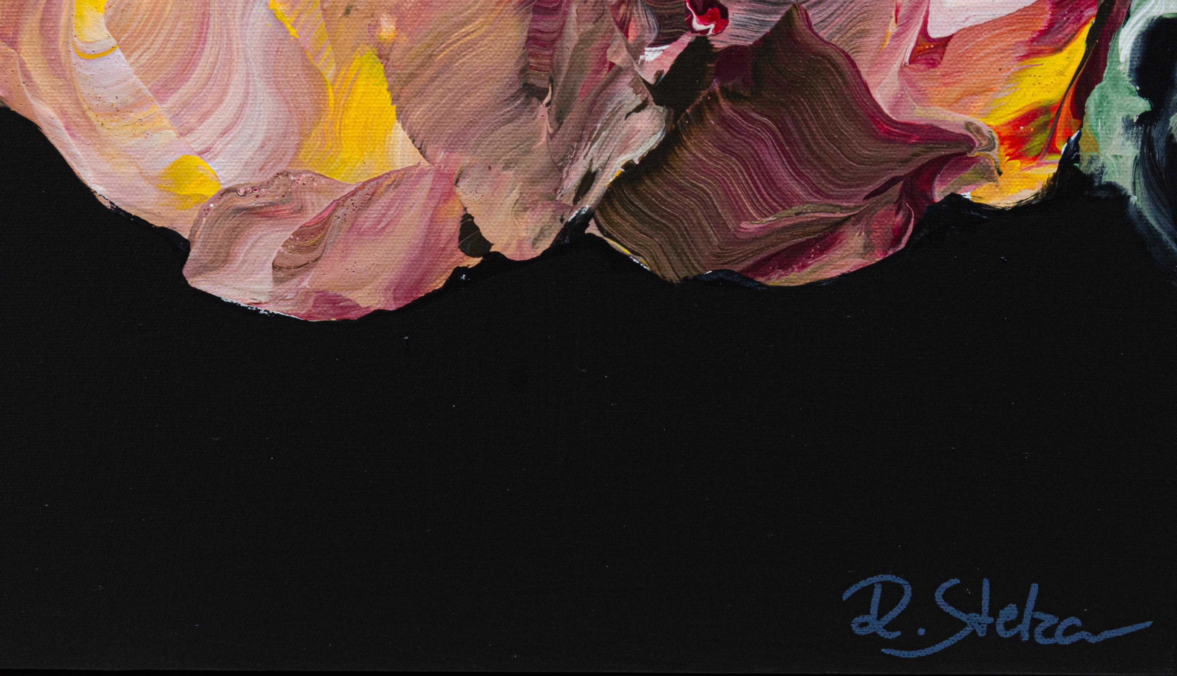 ABOUT THE PAINTING

In 'Wildly Kissed #1,' you'll find a striking contrast between the velvety black background and the roses that seem to defy the darkness with their unwavering spirit. They stand as a symbol of resilience, facing the natural