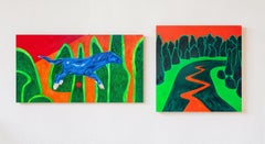 Cavalos e pitangas and Reflection. The river Diptych. Landscape Painting