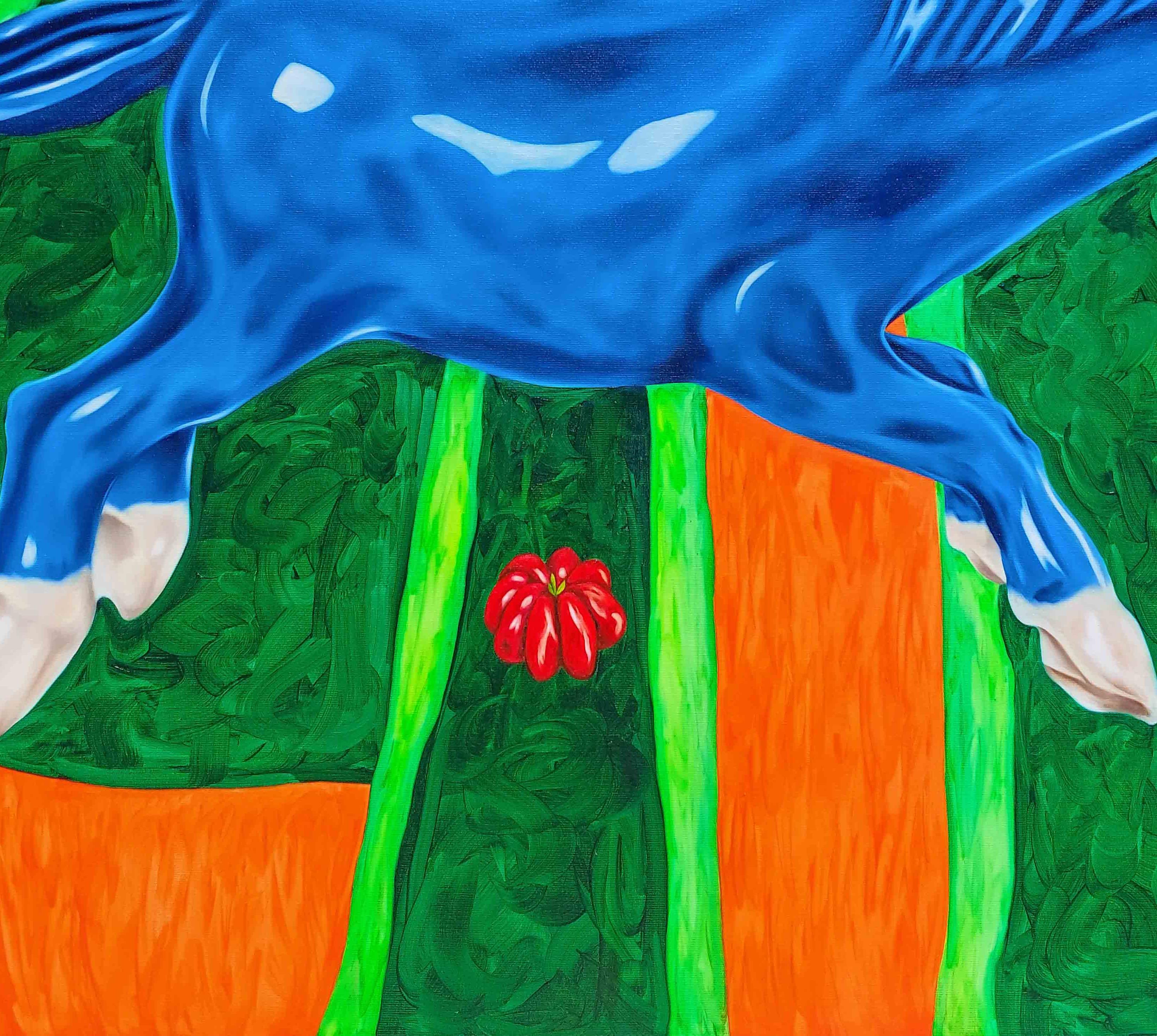 Cavalos e pitangas, 2023 by Ramonn Vieitez
Oil on canvas
Size: 31.4 H x 59 W in.
Signed on the back by the artist

___

Ramonn Vieitez is a self-taught Brazilian artist who primarily utilizes painting as a field of creative possibility, compulsively
