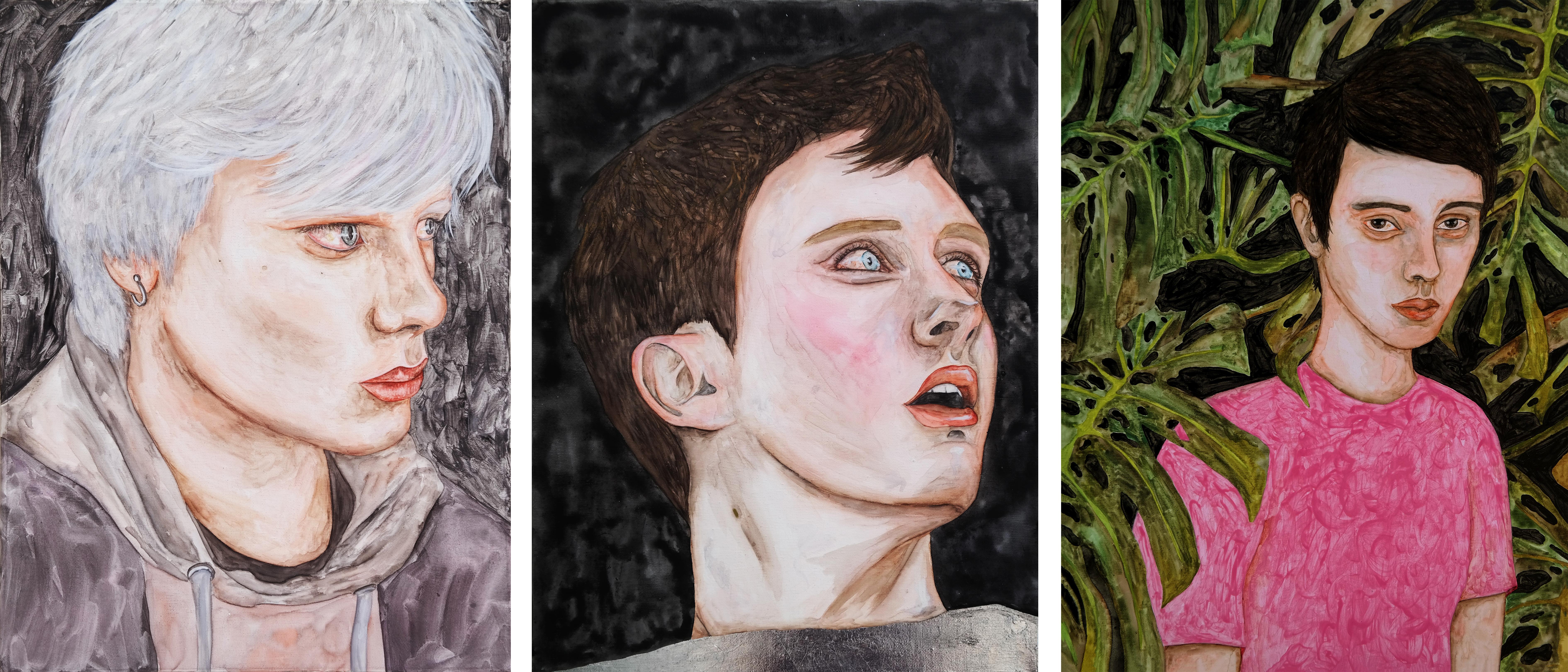 Ramonn Vieitez de Lima Figurative Painting - Ian, Jeremy Abbott and Adam, Triptych. Portraits