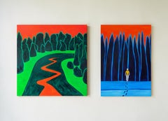 Reflection. The river and Can anyone go all this way Diptych. Landscape Painting