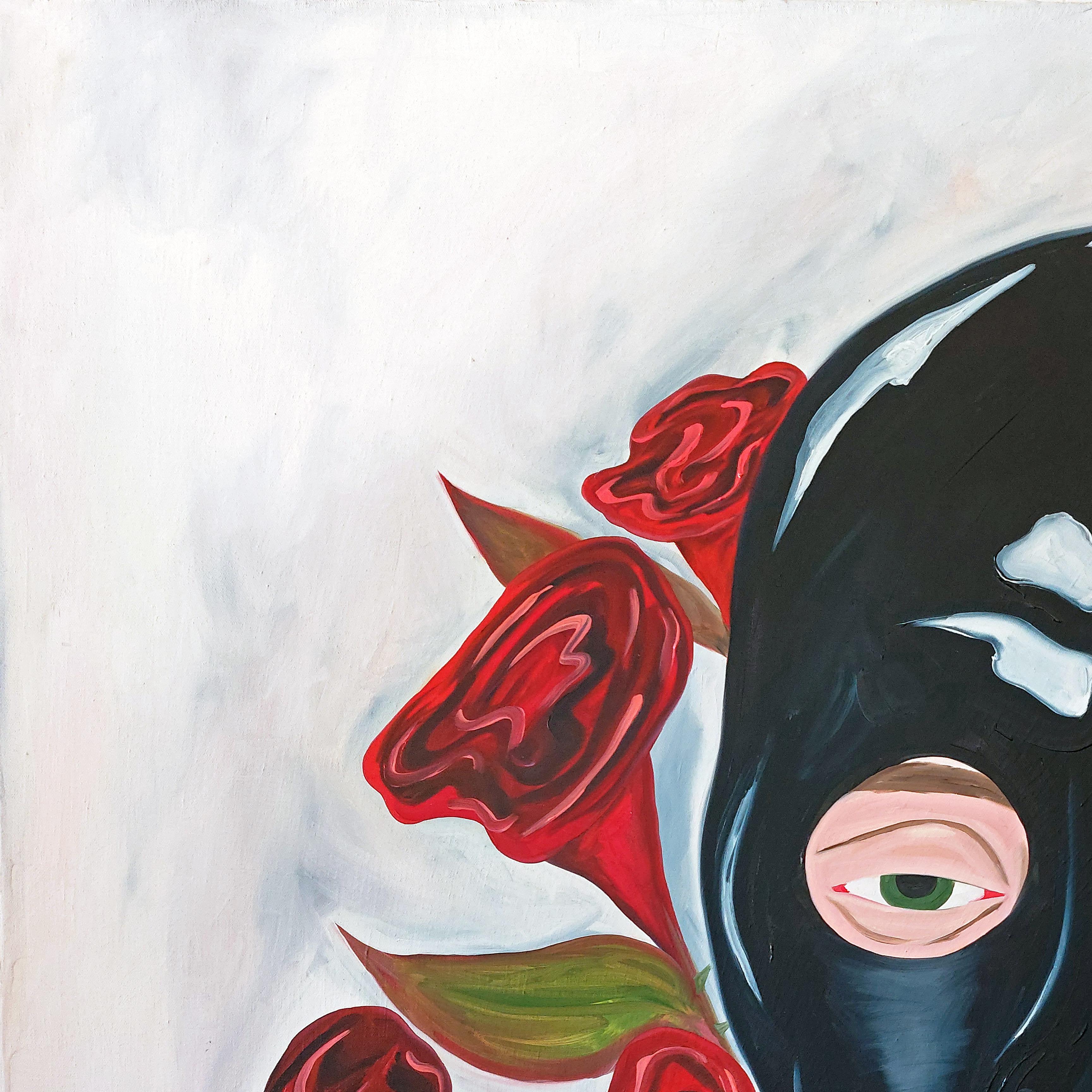 Roses can hurt, Figurative Painting - Gray Portrait Painting by Ramonn Vieitez de Lima