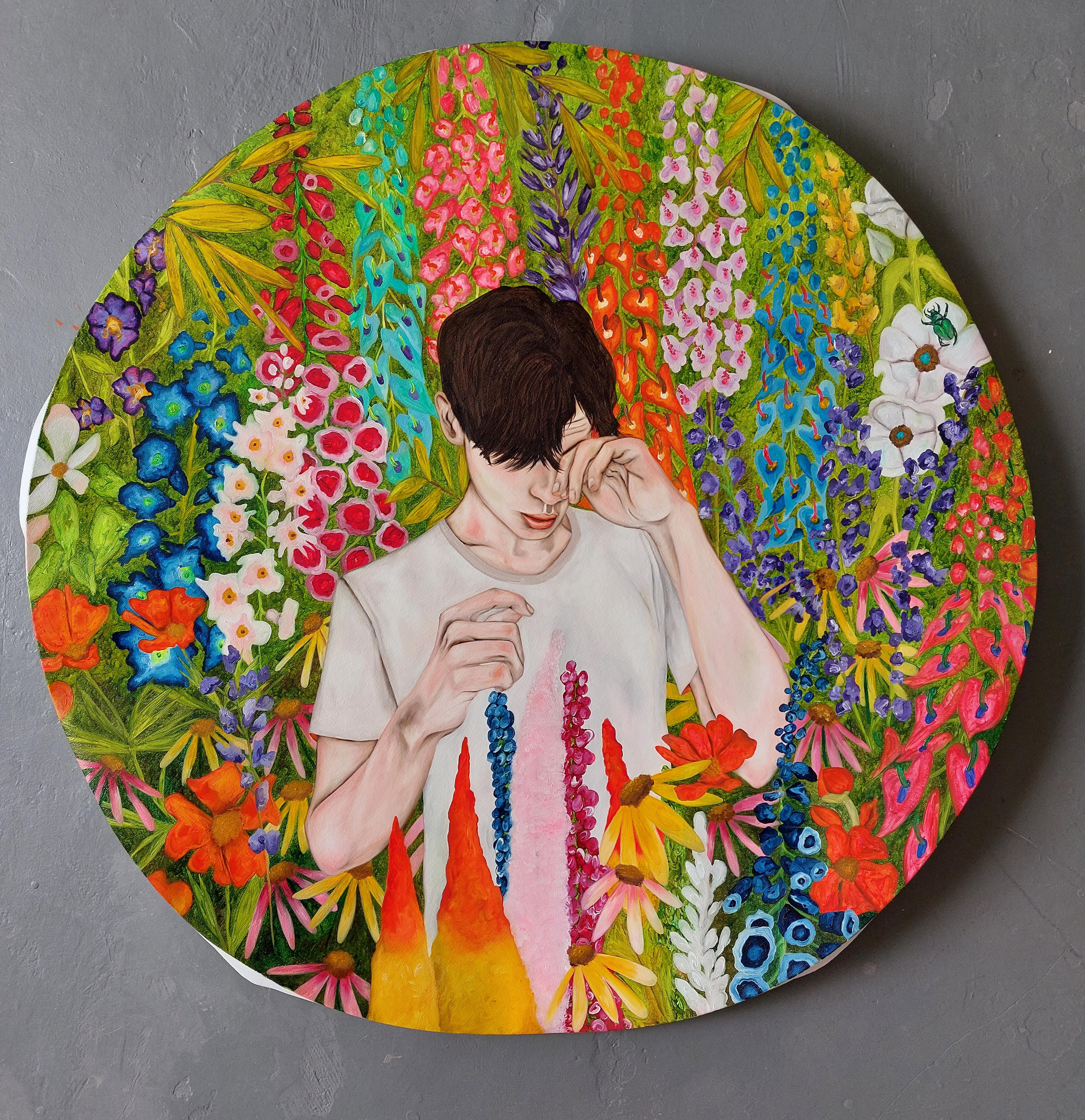 The Boy With Pollen Allergy, 2022 by Ramonn Vieitez
Oil on cotton canvas
Size: 80cm DM
Unique
Signed on the back by the artist
Mounted on a stretcher
Weight: 2,5 kg

___

Ramonn Vieitez is a self-taught Brazilian artist who primarily utilizes