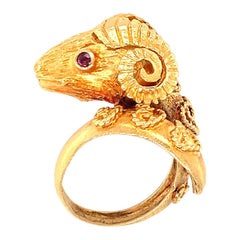 Ram’s Head 18K Yellow Gold Ring by Zolotas, circa 1960s