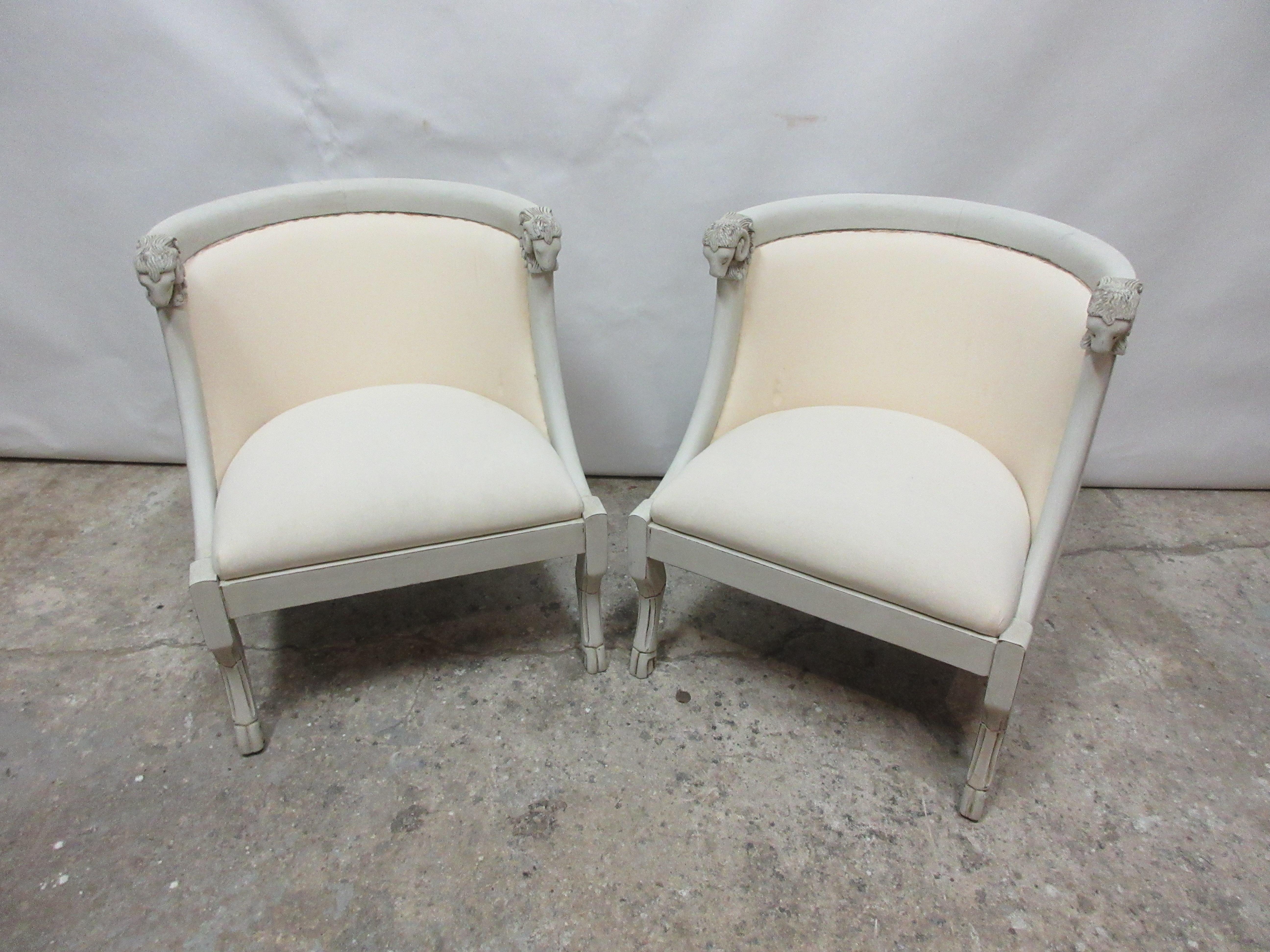 This is a set of 2 Rams Head Berger chair, they have been restored and repainted with milk paints 