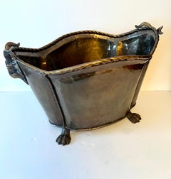 Rams Head Bin Jardiniere or Wood Holder in Brass with Rams Head and Paw Feet