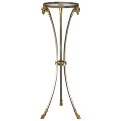 Rams Head Brass and Brushed Silver Tone Metal Plant Stand with Glass Top