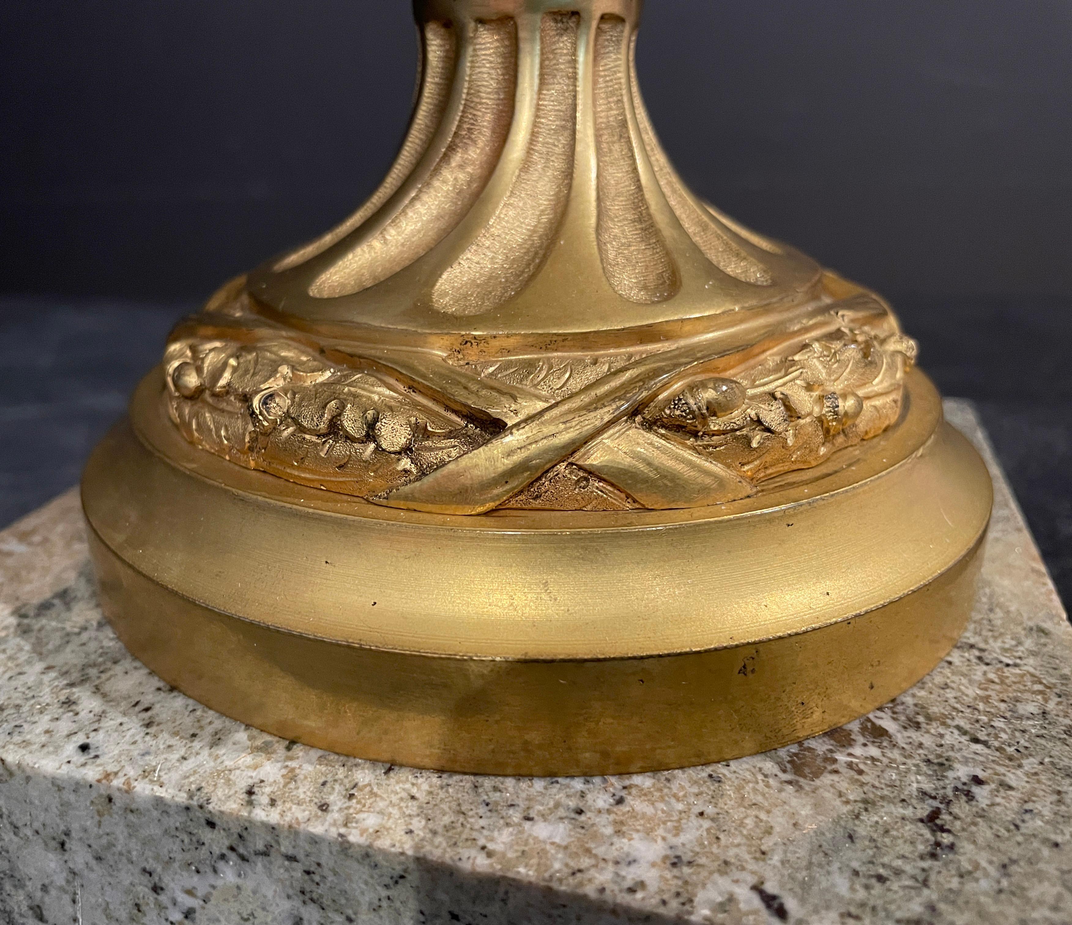 Gilt  Bronze Mounted Marble Lamp With Rams Head For Sale 3