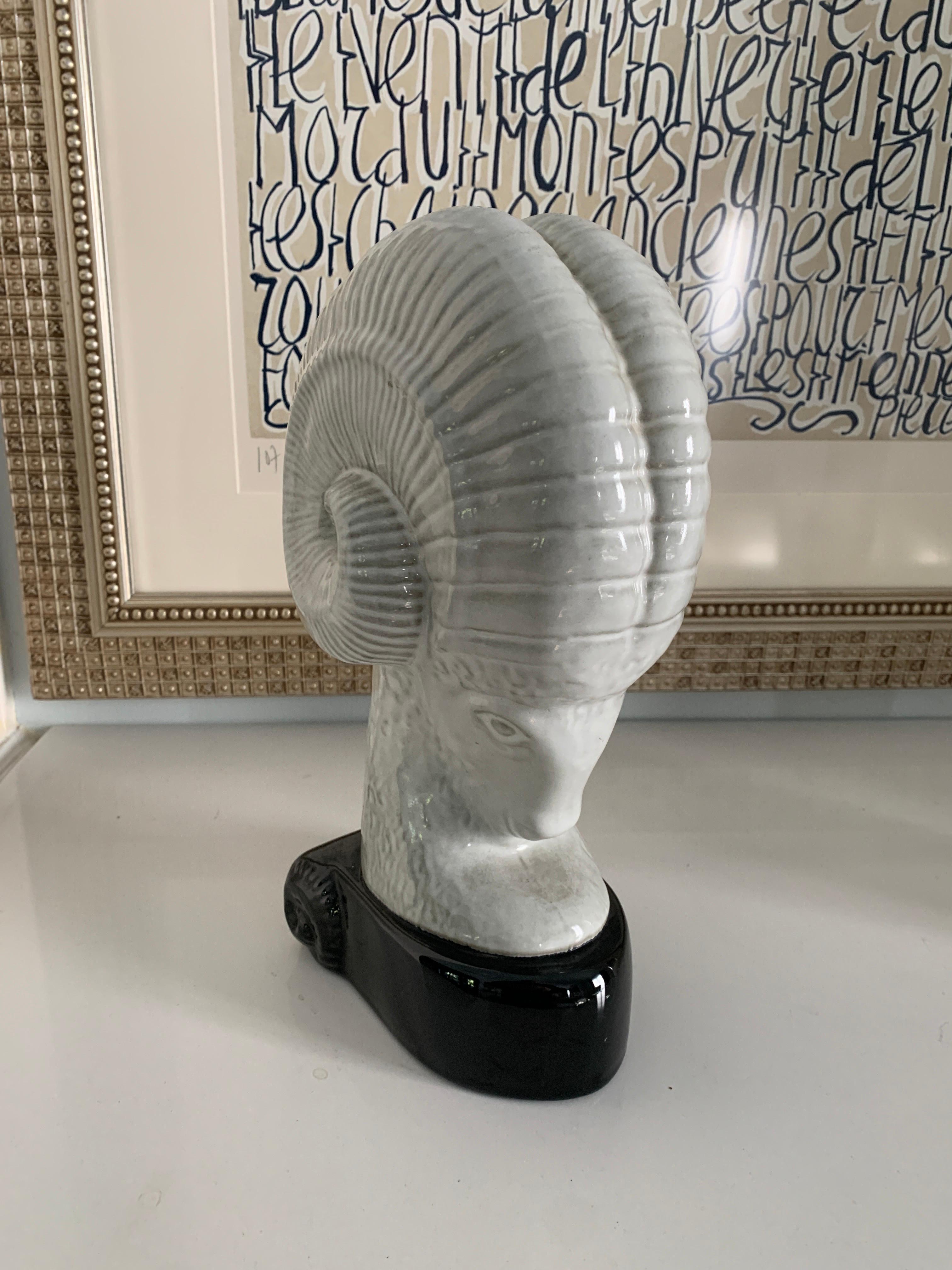20th Century Rams Head Ceramic Sculpture Bookend For Sale