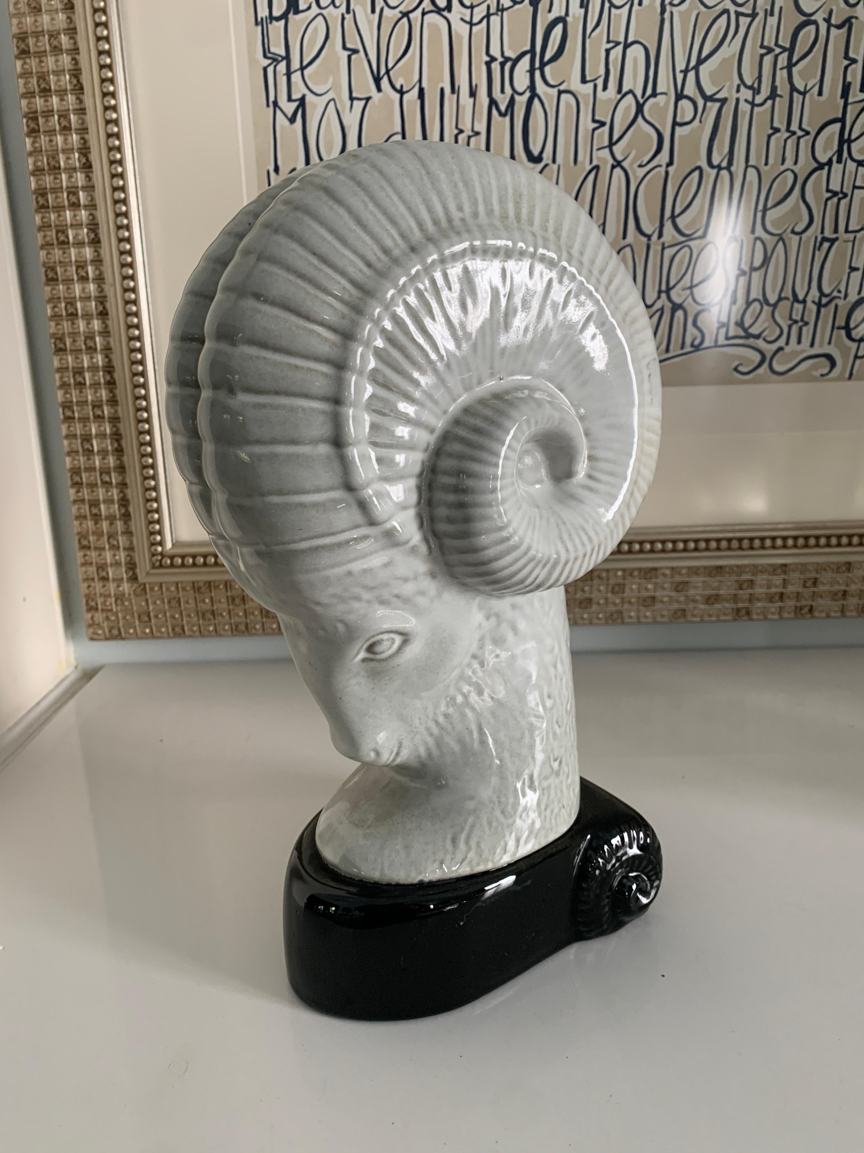 Rams Head Ceramic Sculpture Bookend For Sale 1