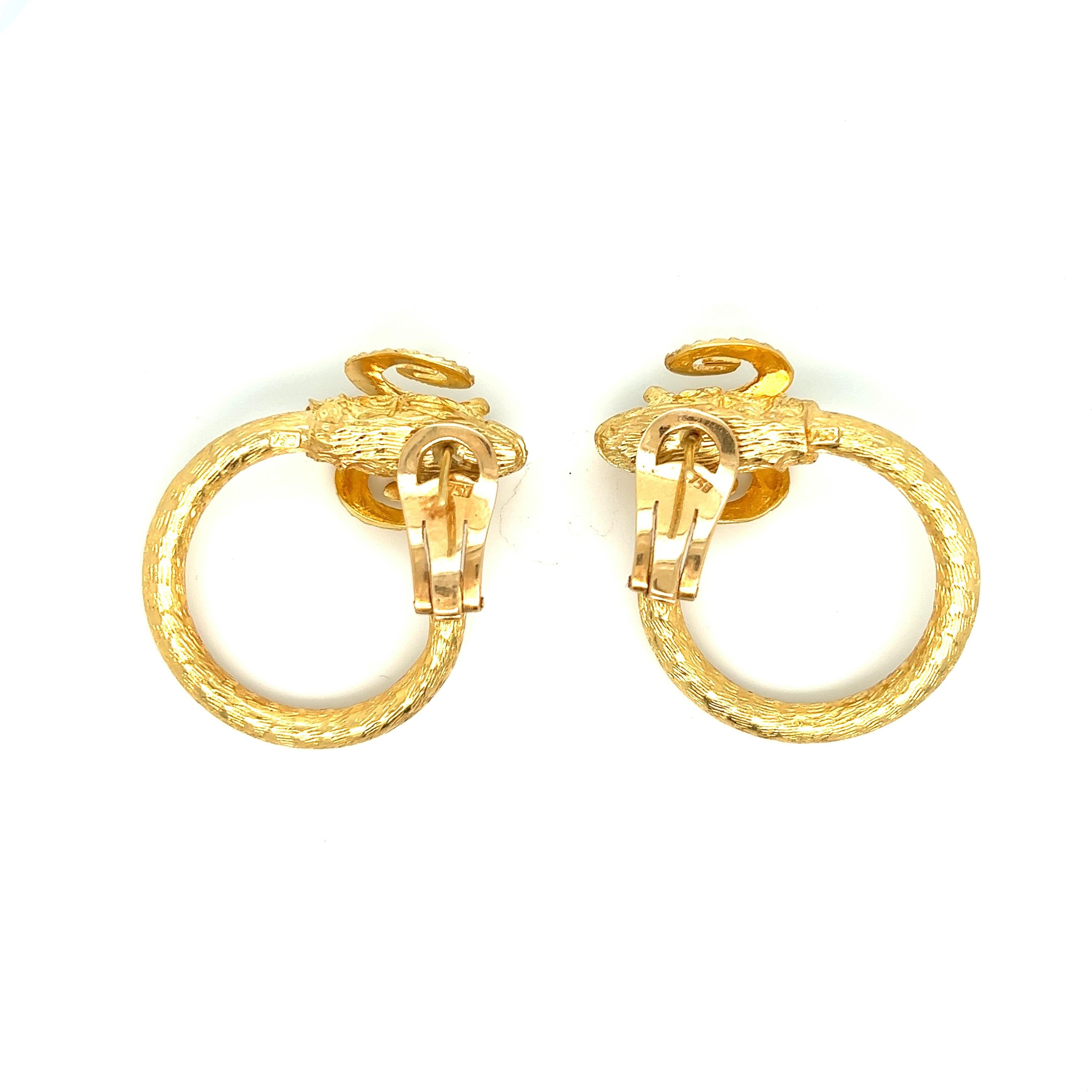 Ram's Head Gold Ear Clips In Excellent Condition For Sale In New York, NY
