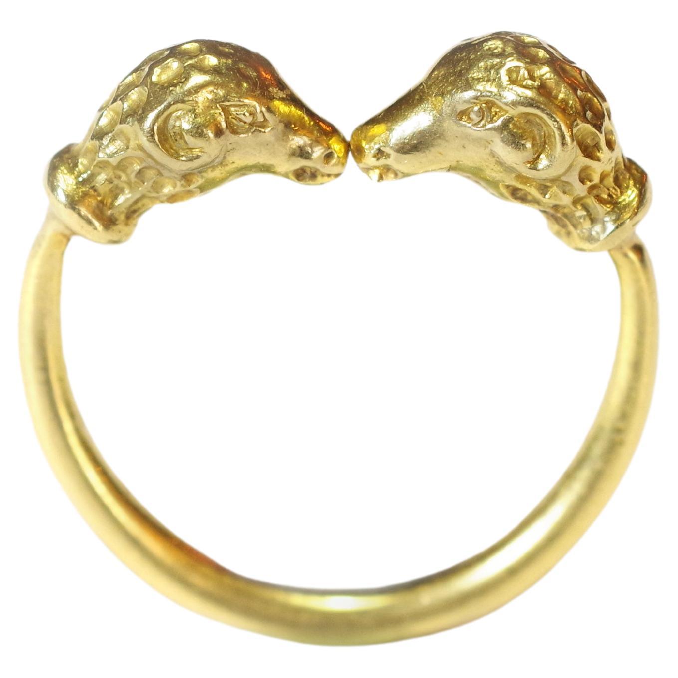 Rams Head Gold Ring in 18k Gold, Torque Ring