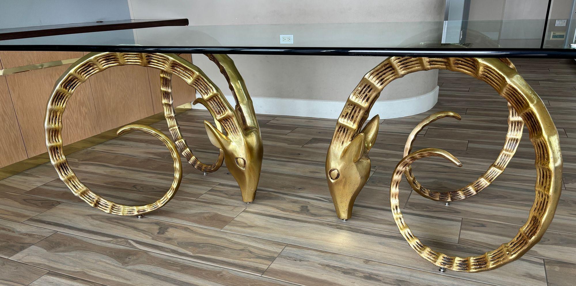 Table de salle à manger en ibex à tête de bélier Hollywood Regency Glam 1970 en vente 11