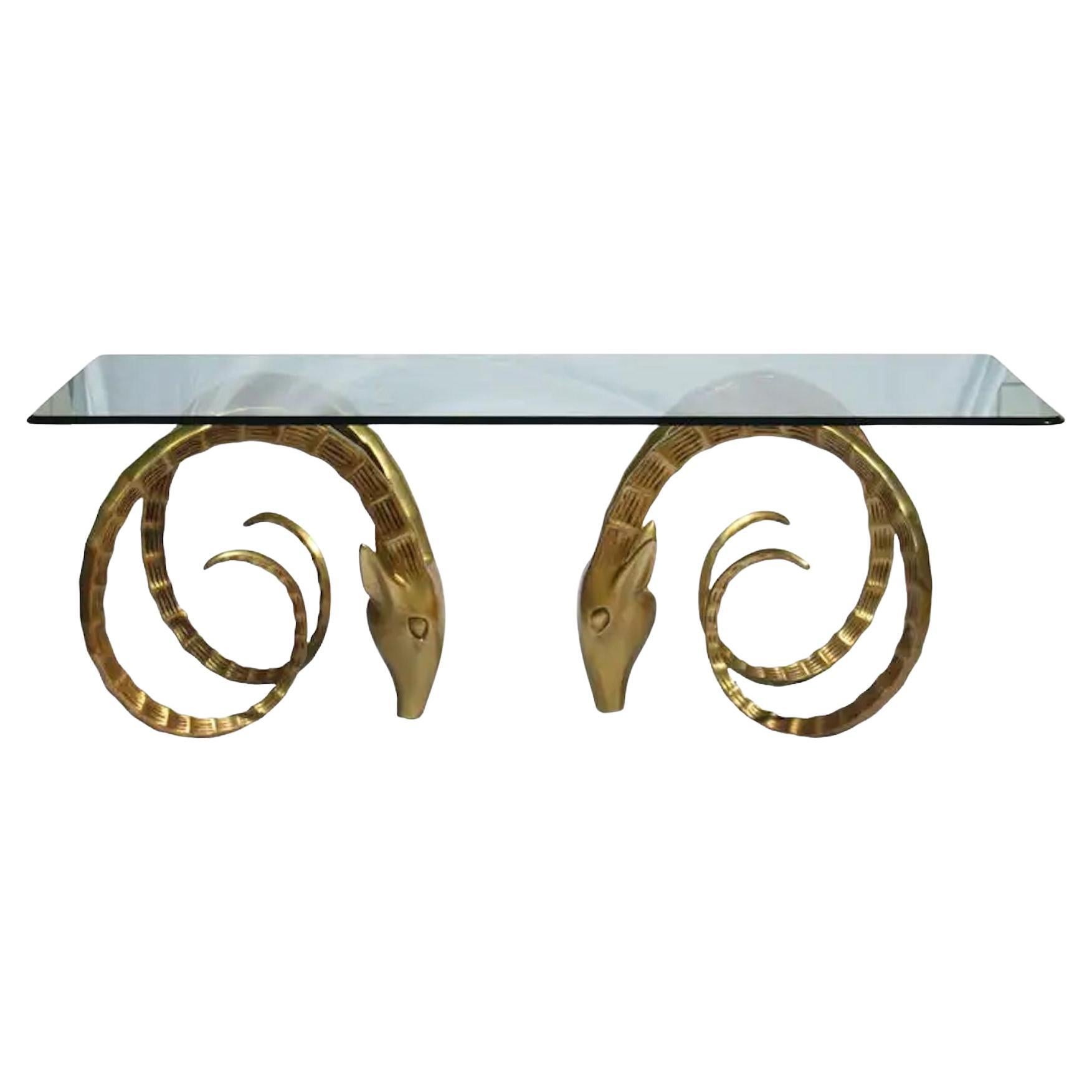 Table de salle à manger en ibex à tête de bélier Hollywood Regency Glam 1970 en vente