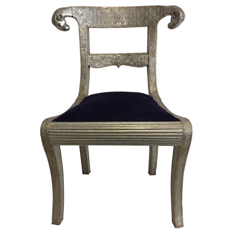 Rams Head Metal Wrapped AngloIndian Regency Style Dowry Wedding Chair