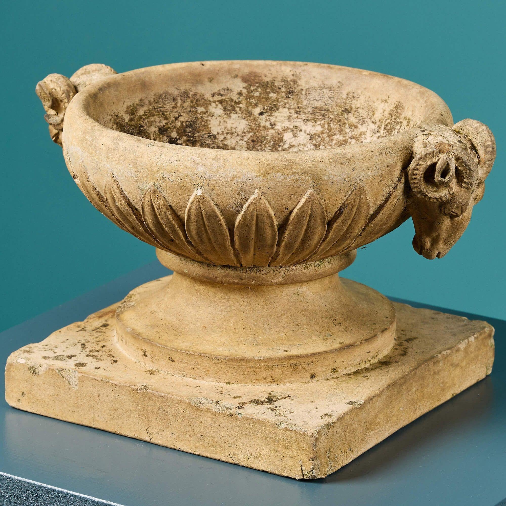 Neoclassical Rams Head Tazza Style Coade Stone Urn For Sale