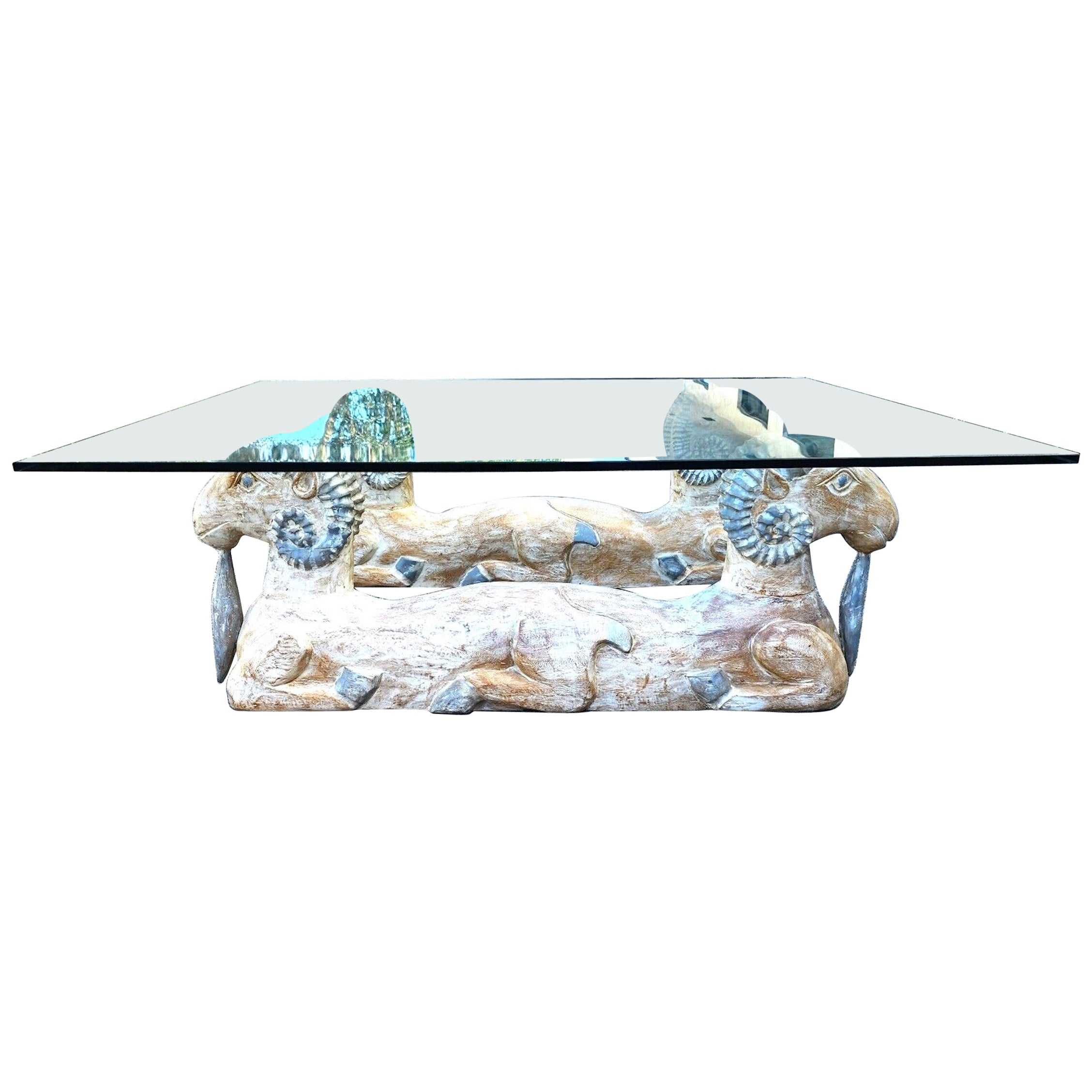Rams Heads Coffee Cocktail Table Wood